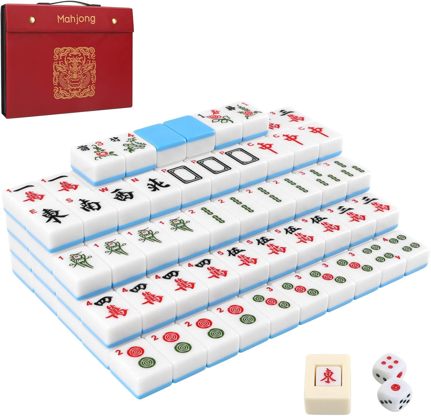 Mahjong Tile Set, 146pcs Professional Chinese Mahjong Set with Instruction Manual, Premium Mah Jongg Sets with Storage Box, 1.4" Mah Jong Tiles Easy to Grab, Game for Gathering, Party, Camping