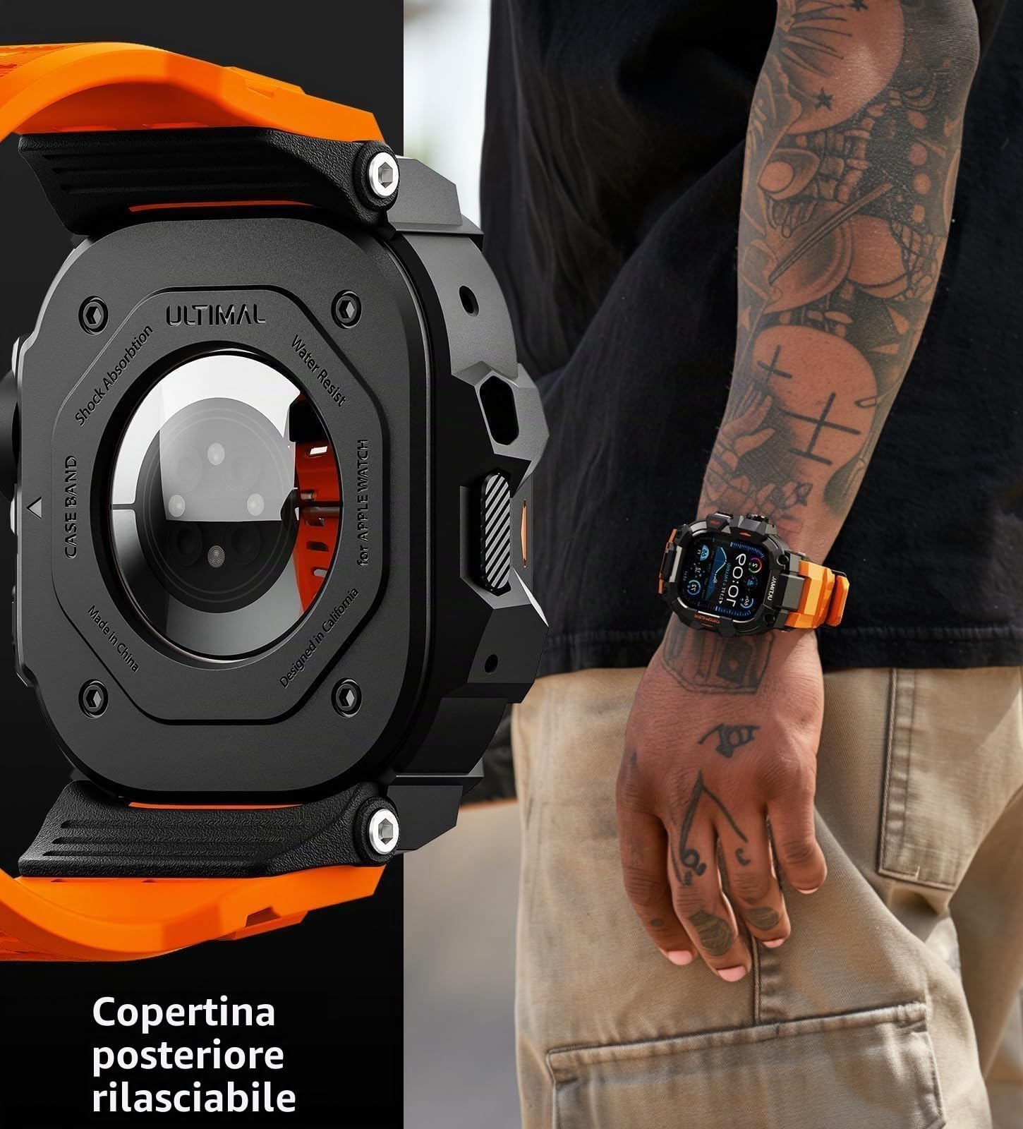 ULTIMAL Custodia robusta con cinturino per Apple Watch 49 mm, compatibile con Apple Watch Ultra 3/2/1, custodia antiurto di grado militare per iWatch Tactical Band da uomo
