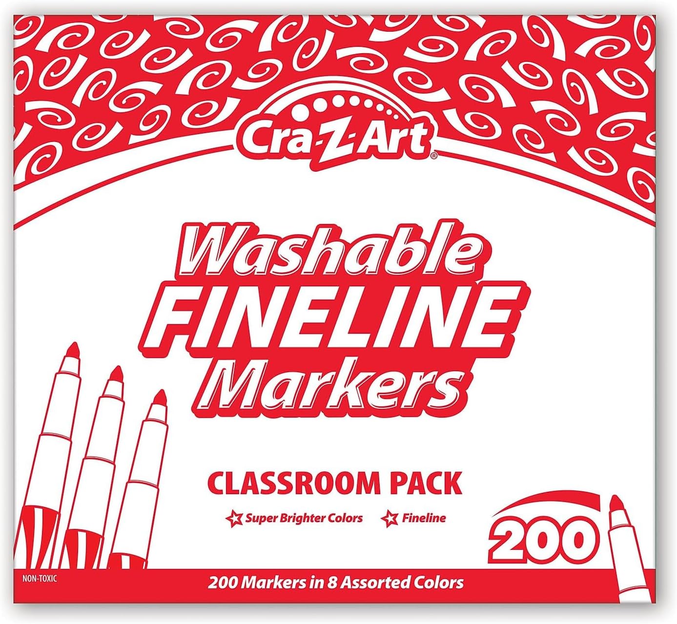 Cra-Z-Art Washable Fine Tip Markers Bulk Class Pack 200ct 8 Assorted Colors, Back To School Supply List Essential, Bulk Pack for School Supply Rooms and In Class For Teachers