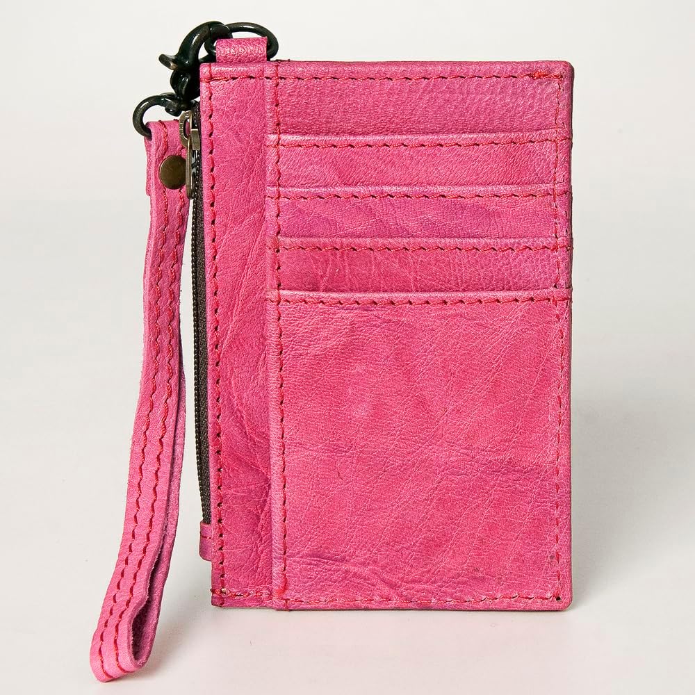 American Darling Pink Card-Holder, Genuine Full Grain Vegetable Tanned Leather, Slim Western Minimalist Wallet