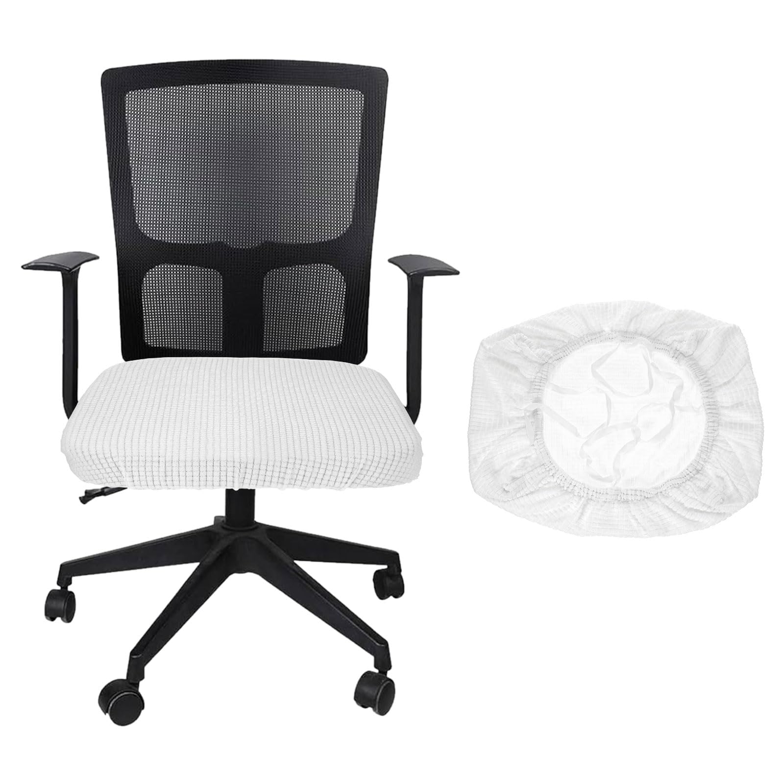 sourcing map Office Chair Cover, Stretchable Soft Grid Textured Rotating Chair Slipcover Washable Desk Computer Seat Cover Protector for Office Home, L(45-48cm), White