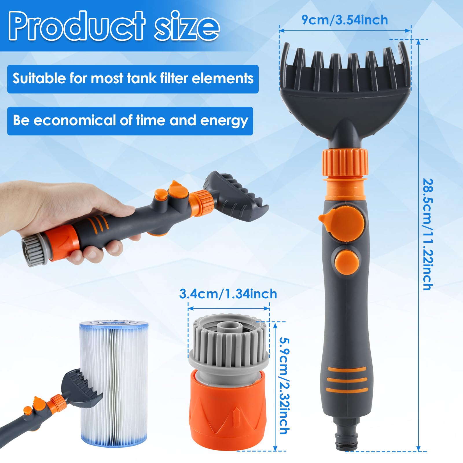 YLMFTNU Hot Tub Filter Cleaner Brush with 6 Powerful Water Jets, Swimming Pool Cartridge Filter Cleaner, Filter Cartridge Cleaning Brush for Pool Hot Tub Filter Cartridge