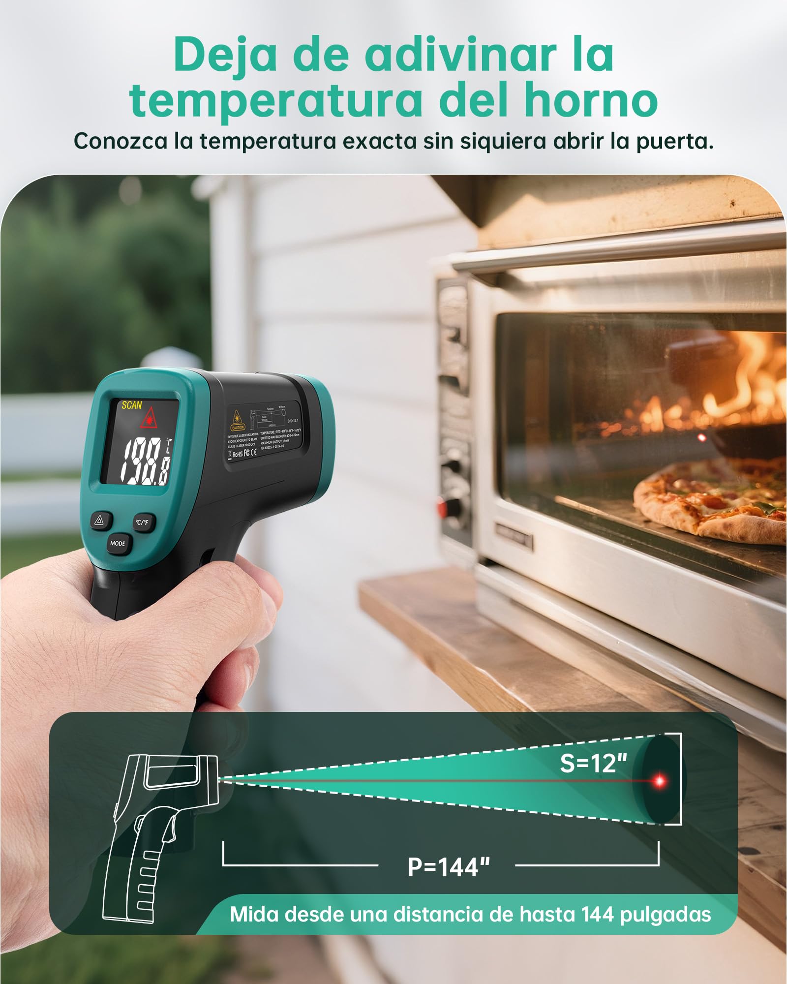Termómetro infrarrojo ERICKHILL -50°C a 800°C láser digital sin contacto pantalla LCD emisividad ajustable