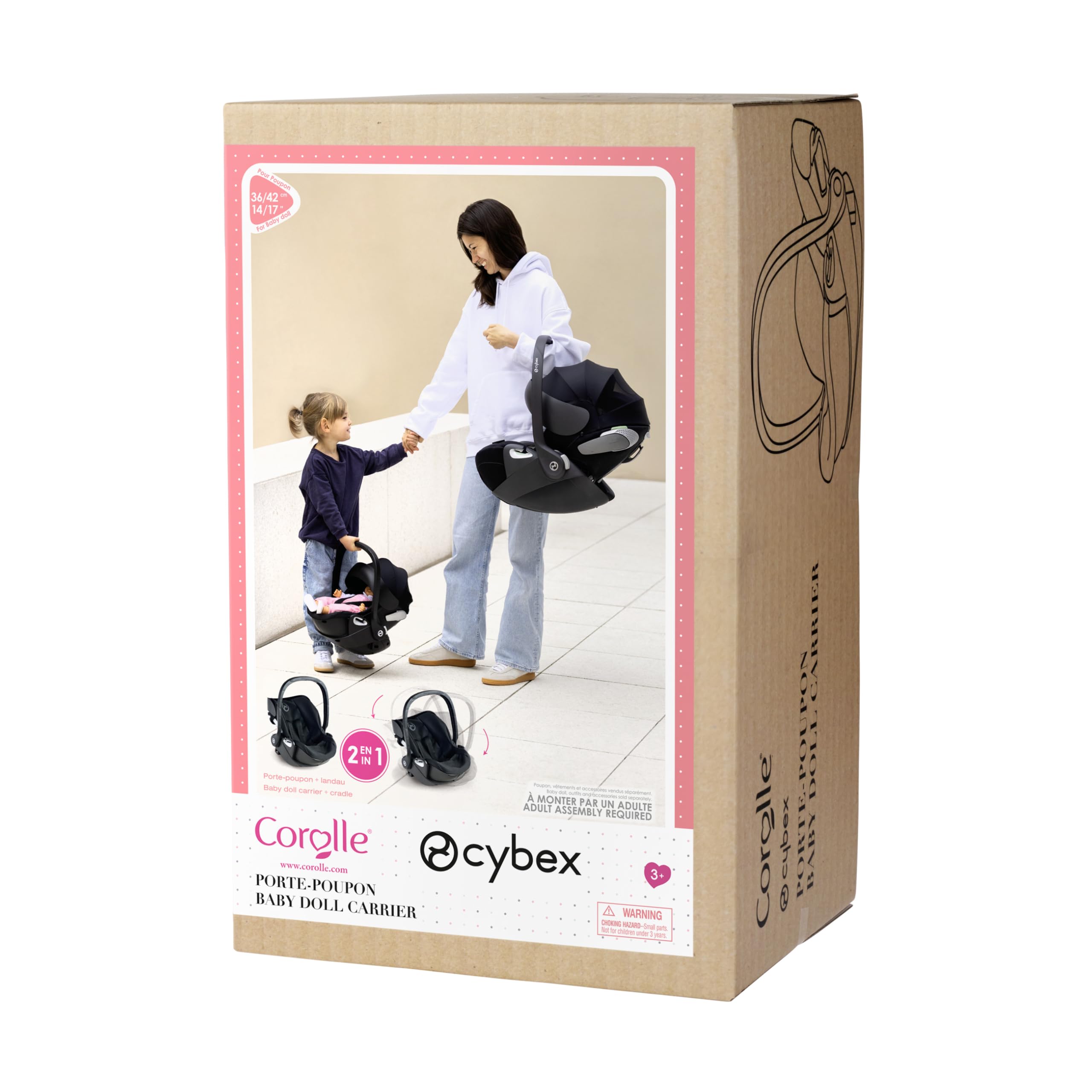 Corolle 9000141880 - Cybex 2in1 Puppen Trageschale und Wiege, mit Gurt und Verdeck, kann mit dem Cybex Puppenwagen verbunden Werden, für alle 36-42cm Babypuppen, ab 3 Jahren