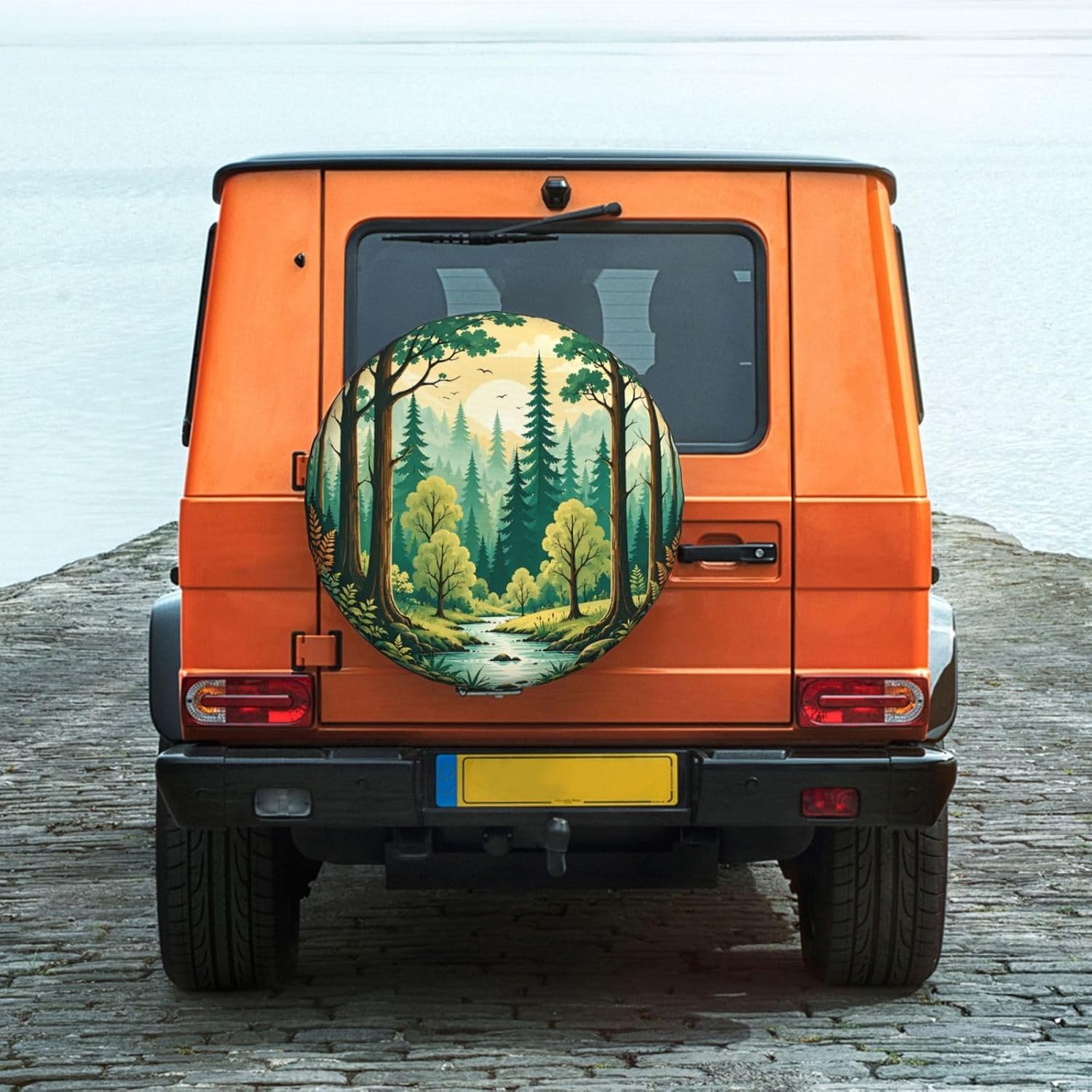 Forest Landscape Spare Tire Cover for RV Camper SUV Truck, Waterproof Polyester Tire Wheel Cover, Universal Fit Outdoor Spare Wheel Protector with 15in