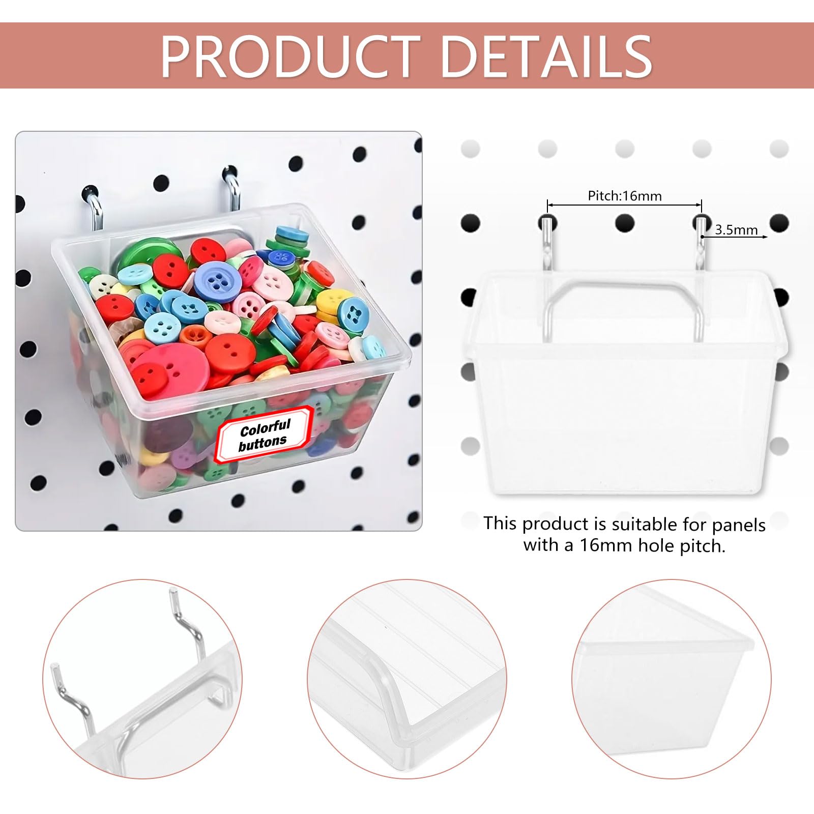32 Pcs Kit Accessori per Pannello Forato, 16 Scatola Trasparente e 16 Ganci per Pannelli Forati, Gancio per Portautensili Pannello Porta Attrezzi da Parete Accessori per Gaming Pegboard Garage Negozio