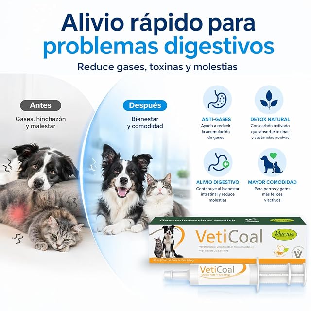 Foto 2 de 8 de Mervue VetiCoal Paste 30 ml, Pasta de Carbón Activado para Perros y Gatos, Apoyo Digestivo para Gases