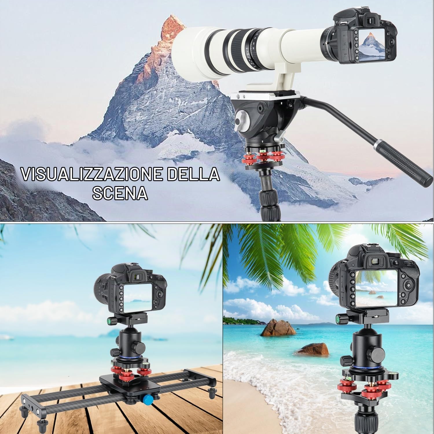 Koolehaoda Base di livellamento con livella a bolla e vite da 3/8", 3 quadranti con regolazione di precisione di +/-5 gradi, costruzione in lega di alluminio per treppiede per fotocamera