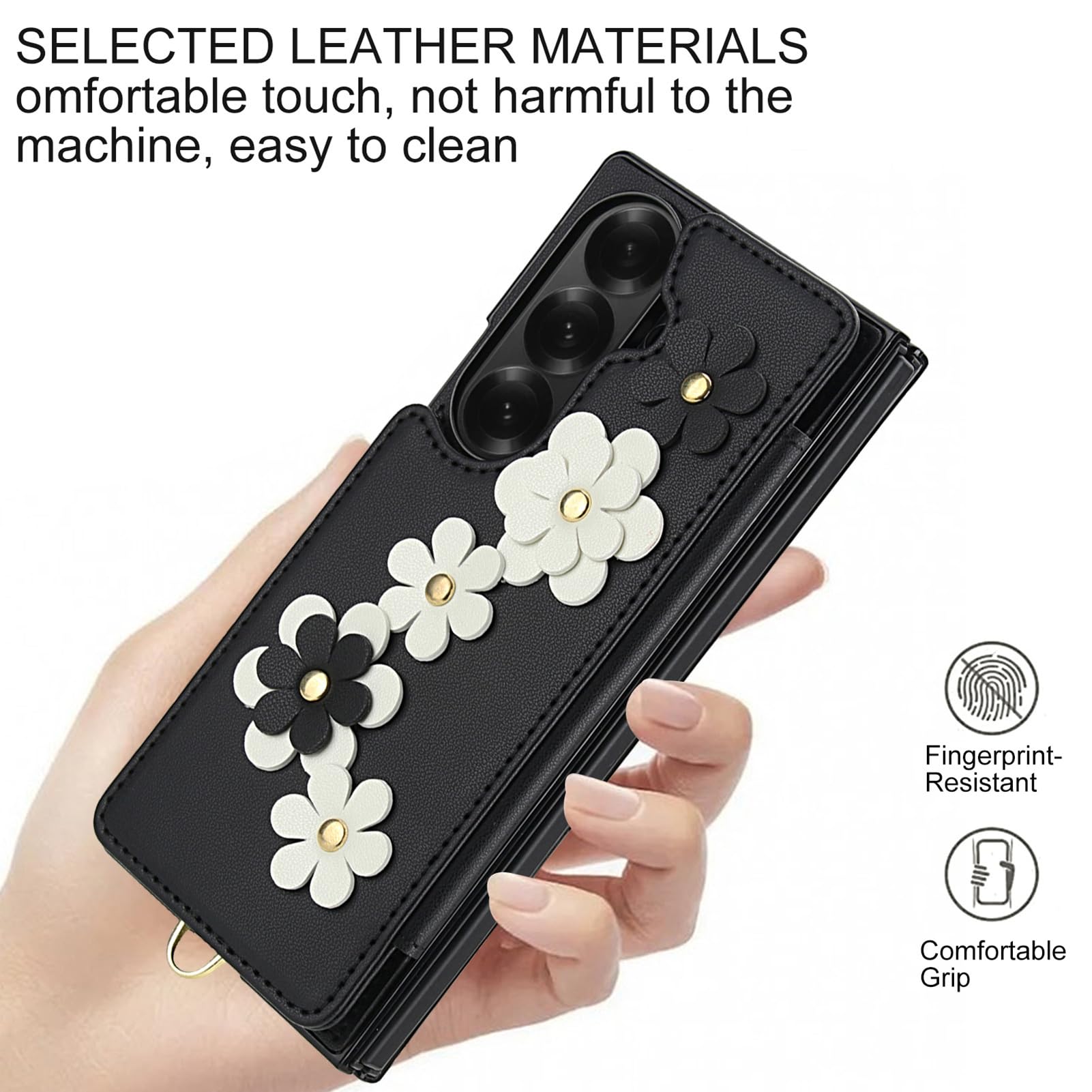 Pelle Cover per Samsung Galaxy Z Fold 8 Ultra, Motivo Floreale 3D