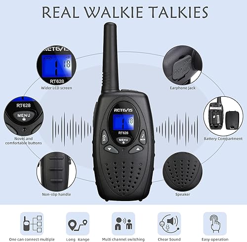 Miniatura 2 de Retevis RT628 Walkie Talkies para niños, radio de largo alcance para niños, paquete familiar con walkie talkies RA35 para adultos, radio portátil de