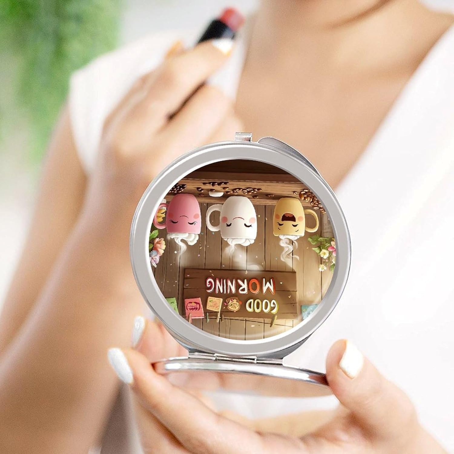 Coffee Cup Kitchen Compact Makeup Mirror Mini Foldable Cosmetic Mirror Portable Travel Mirror for Purse Pocket