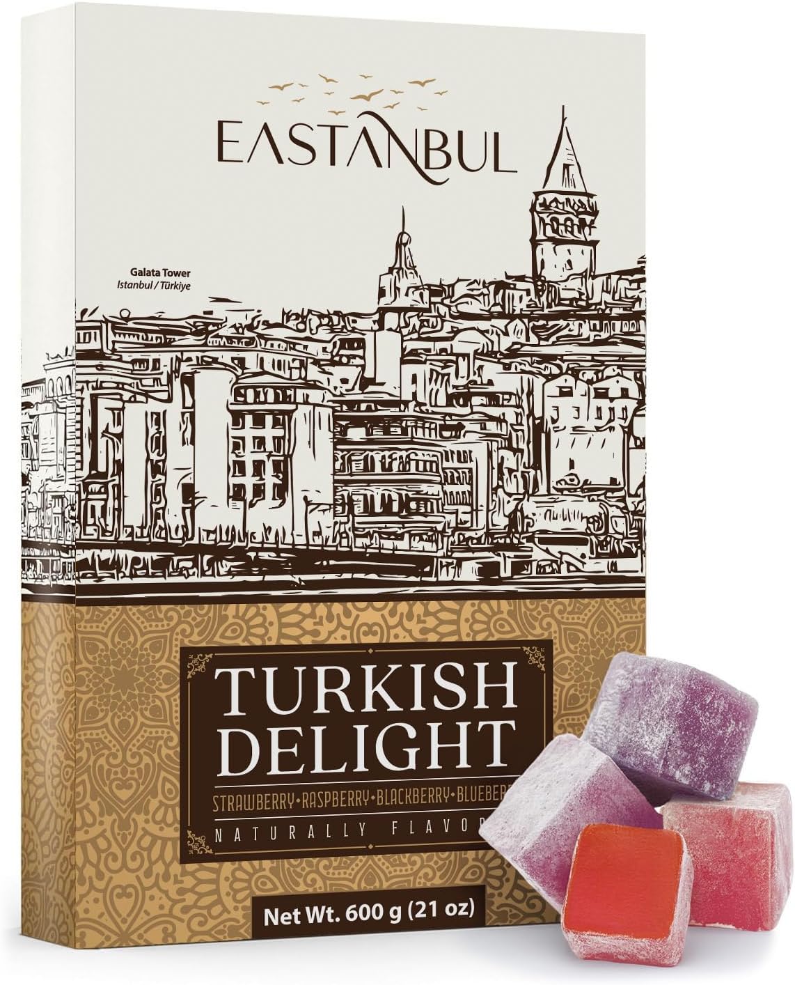 Turkish Delight, Turkish Delights Candy Assorted Flavor, 21.2oz | Strawberry, Raspberry, Blackberry, Blueberry Flavor, Lokum, Narnia Gift, Vegan & Nut-Free, Soft & Chewy, No Artificial Color