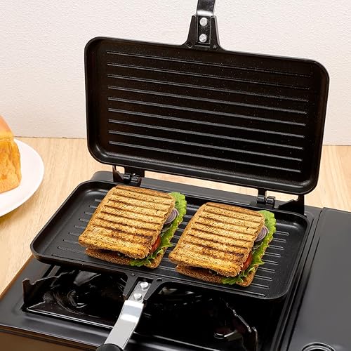 Miniatura 3 de Sartén de doble cara antiadherente para asar waffles, molde para hornear sándwiches para tartas, tostadas, aperitivos, desayuno, sandwichera de