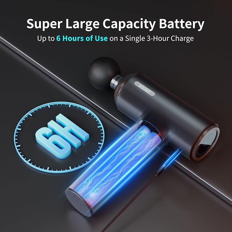 arboleaf Mély Izom Masszázspisztoly 10mm Amplitúdóval - 60W Erős Motor, LED Érintőképernyő, 6 Sebességfokozat, 7 Masszázsfej, USB-C Gyorstöl