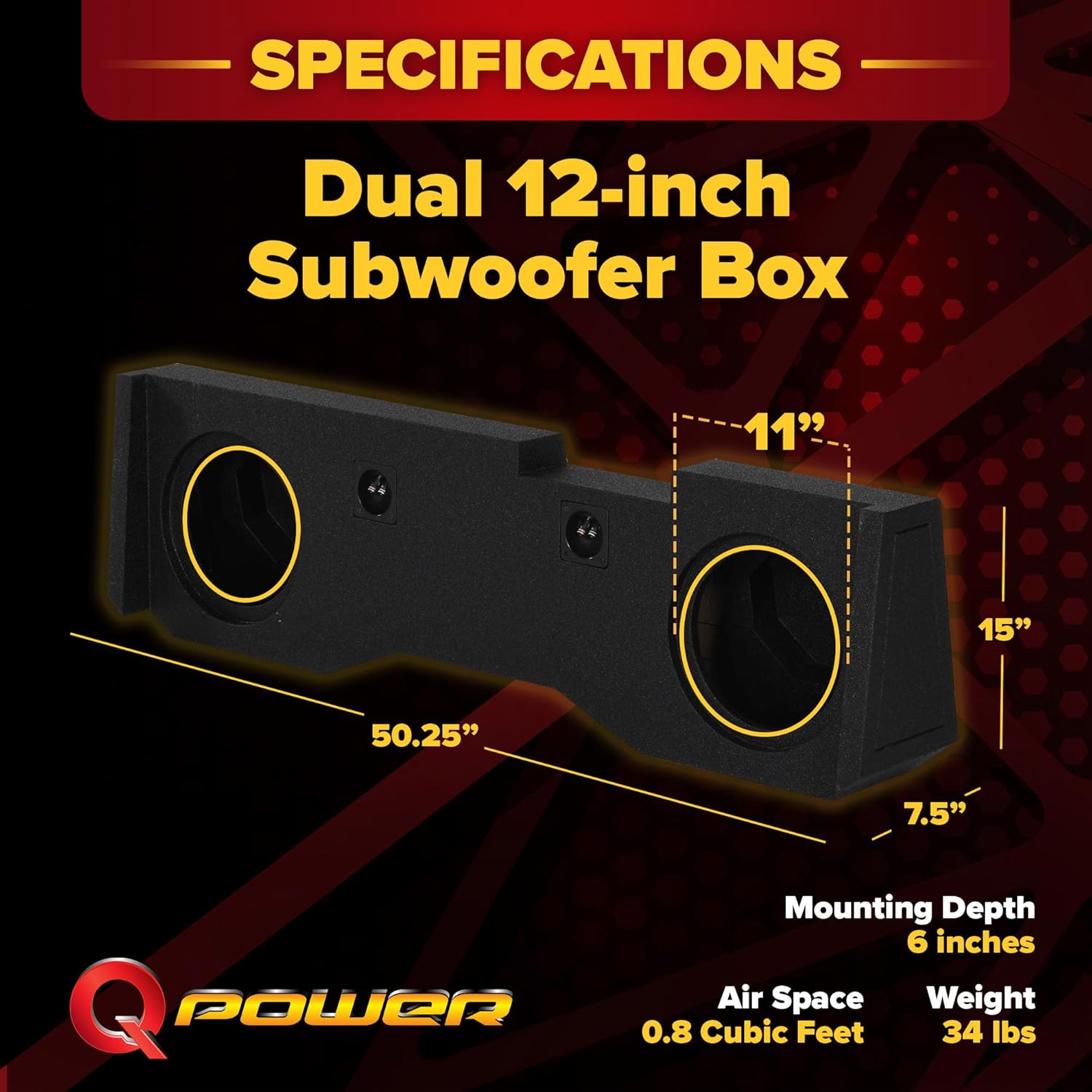 QPower Dual 12in Underseat Downfire Subwoofer Enclosure, QBomb Sub Box Compatible with Chevy Silverado Crew Cab and GMC Sierra Crew Cab 2014-2018