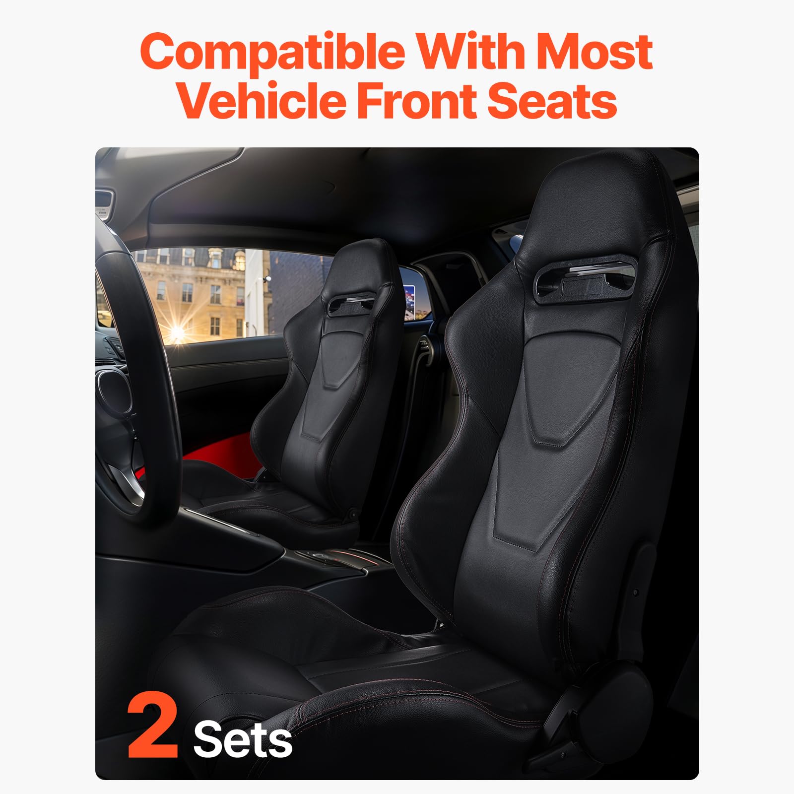 VEVOR Asiento de Carreras, Juego de 2, con Ángulo Amplio Reclinable y Espuma de Alta Resiliencia, con Cuero de PVC Suave y Deslizador Q235B, Apto para Autos de Crreras y Karts, 550 x 585 x 885 mm