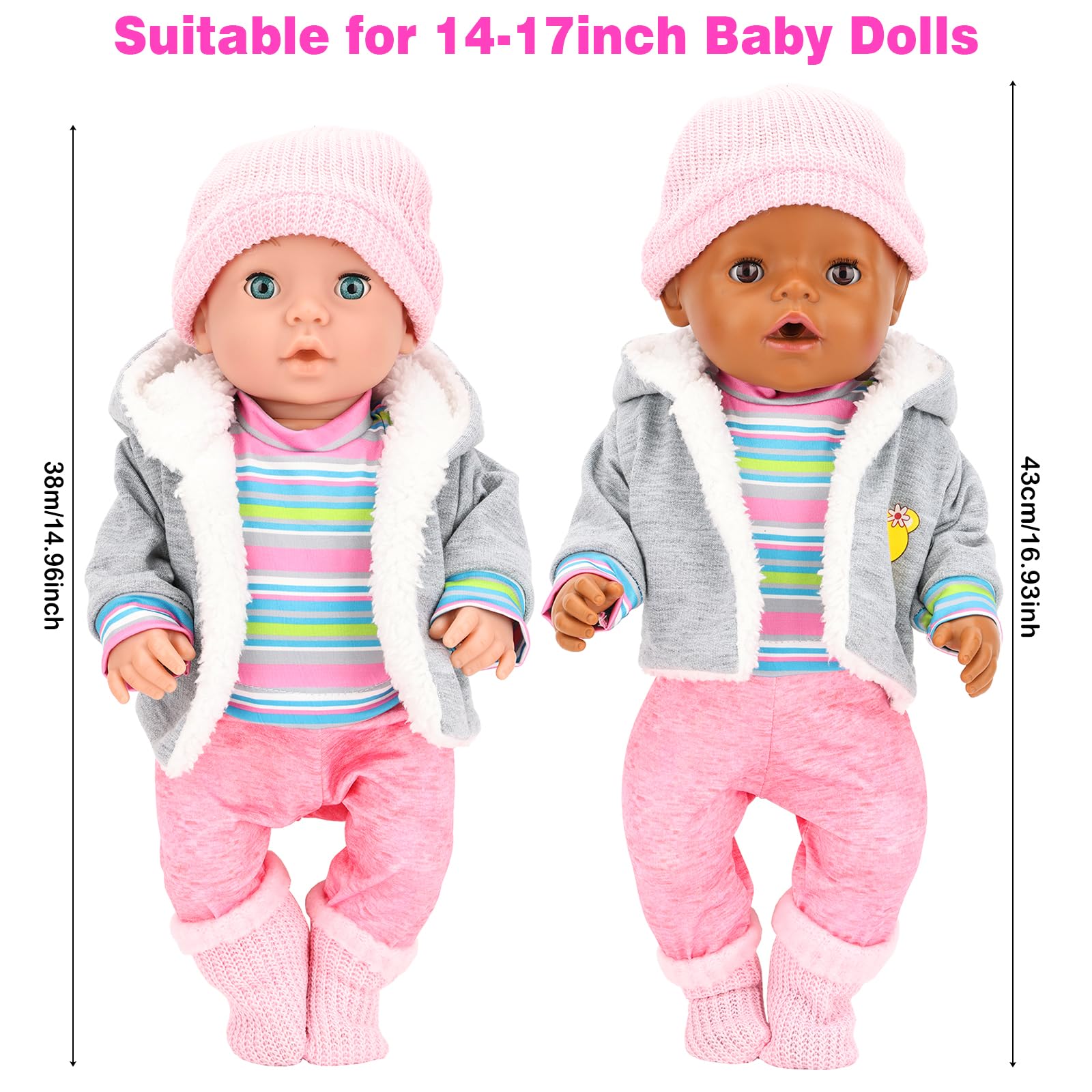 Miunana 5 Piezas para New Born 35 CM-45 cm (14 Pulgadas-18 Pulgadas) Baby Dolls Muñeca, Bebé Muñecas (Sombrero + Abrigo + Vestido + Pantalones + Calcetines + Perchas) (No Incluye Muñeca) — view 4