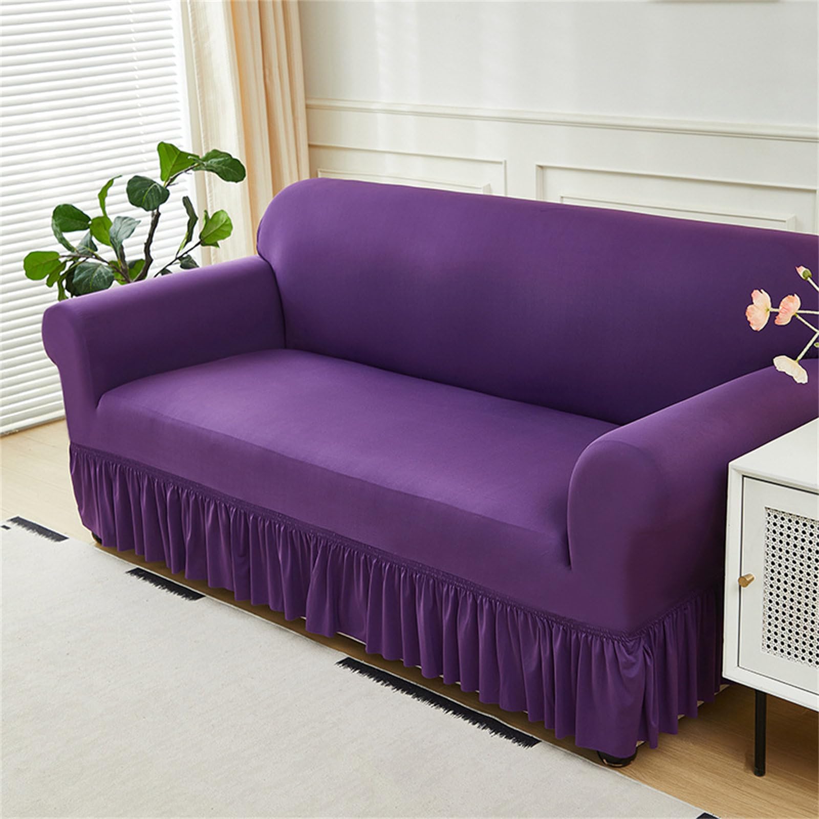Odot Sofa Cover Dark Color with Skirt,Stretch Sofa Cover 1 2 3 4 Seater,Breathable Sofa Slipcovers,for Corner Sofa Cover L Shape, Couch Cover Non Slip Furniture Protector Cover (1 Seater,Purple)