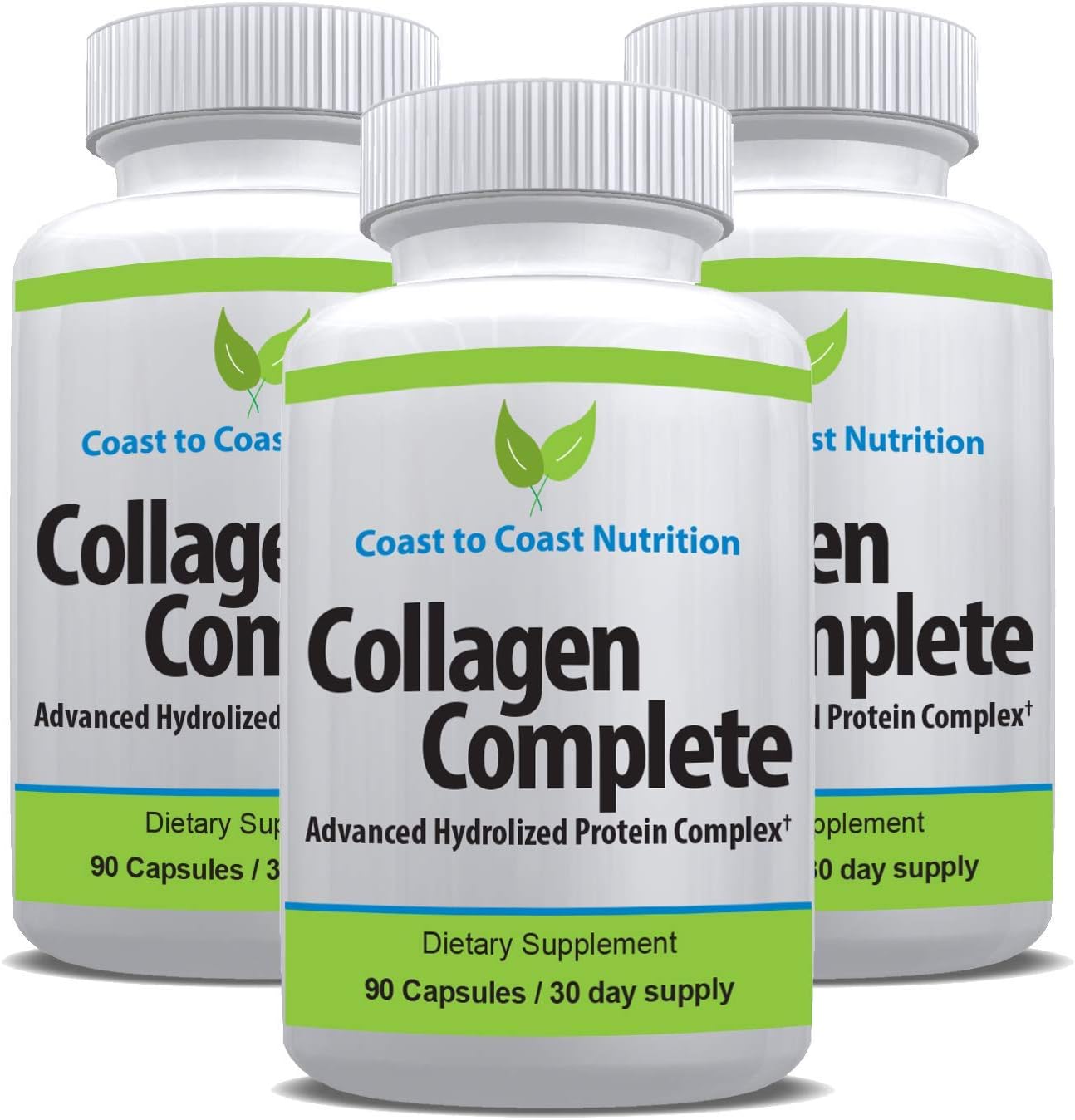 Hydrolyzed Collagen Peptide Capsules — Complete Collagen Peptide Protein Supplement — For Healthier Hair, Skin, Nails, Bones and Joints — Natural Ingredients — 90 Capsules