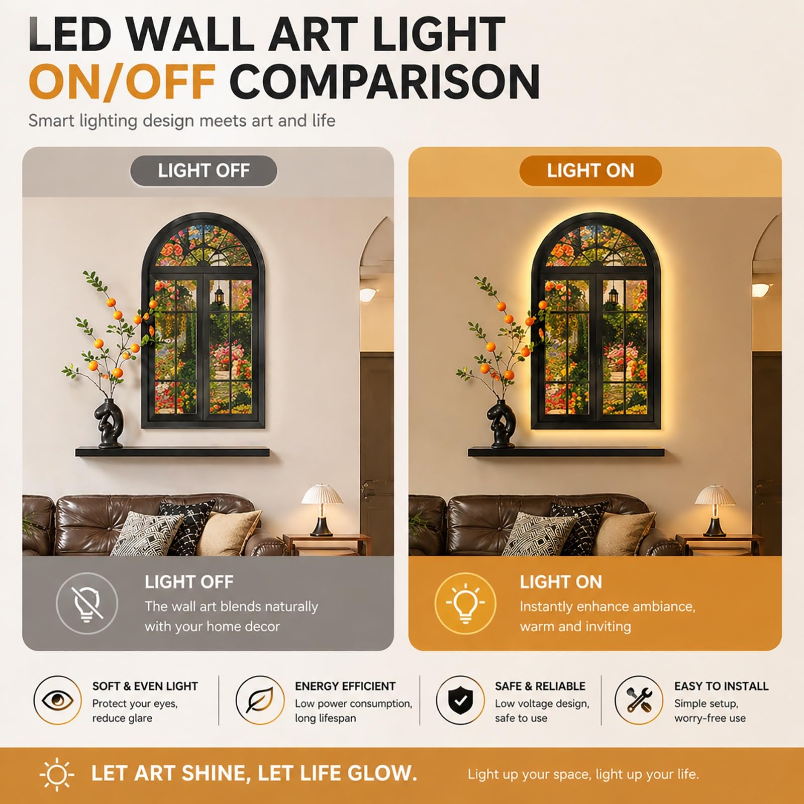 Decorazione artistica da parete illuminata, finta finestra murale con luci a LED, scultura moderna da appendere per ingresso, corridoio, atrio, decorazione per la casa