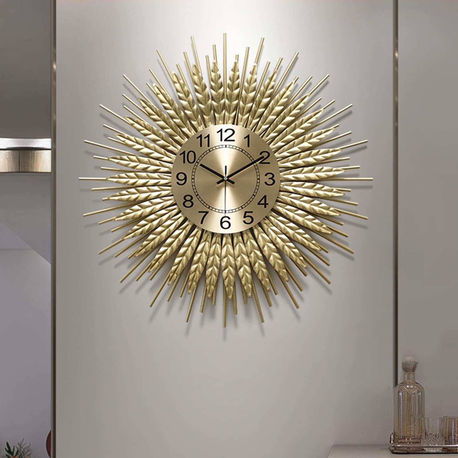 SaryEdge Large Decoration Wall Clock No-Ticking Silent Wall Clocks,Modern Metal Ginkgo Leaf Art Wall Decor for Living Room Cafe Restaurant Decoration Wall Watches,Gold,27.5IN/70CM,