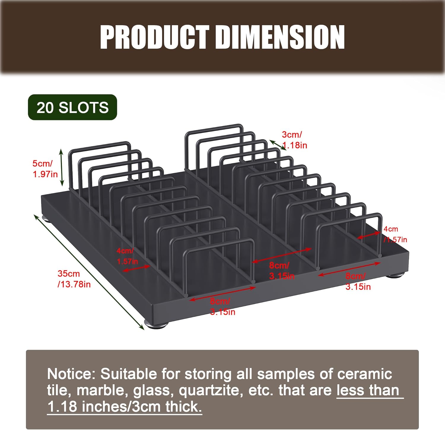 lukar Tile Sample Display Stand Countertop, 20 Slots Small Tile Display Rack, Metal Flooring Sample Board Rack, Portable Ceramic Sample Holder for Exhibition Hall Retail, Coaster Display for Vendors