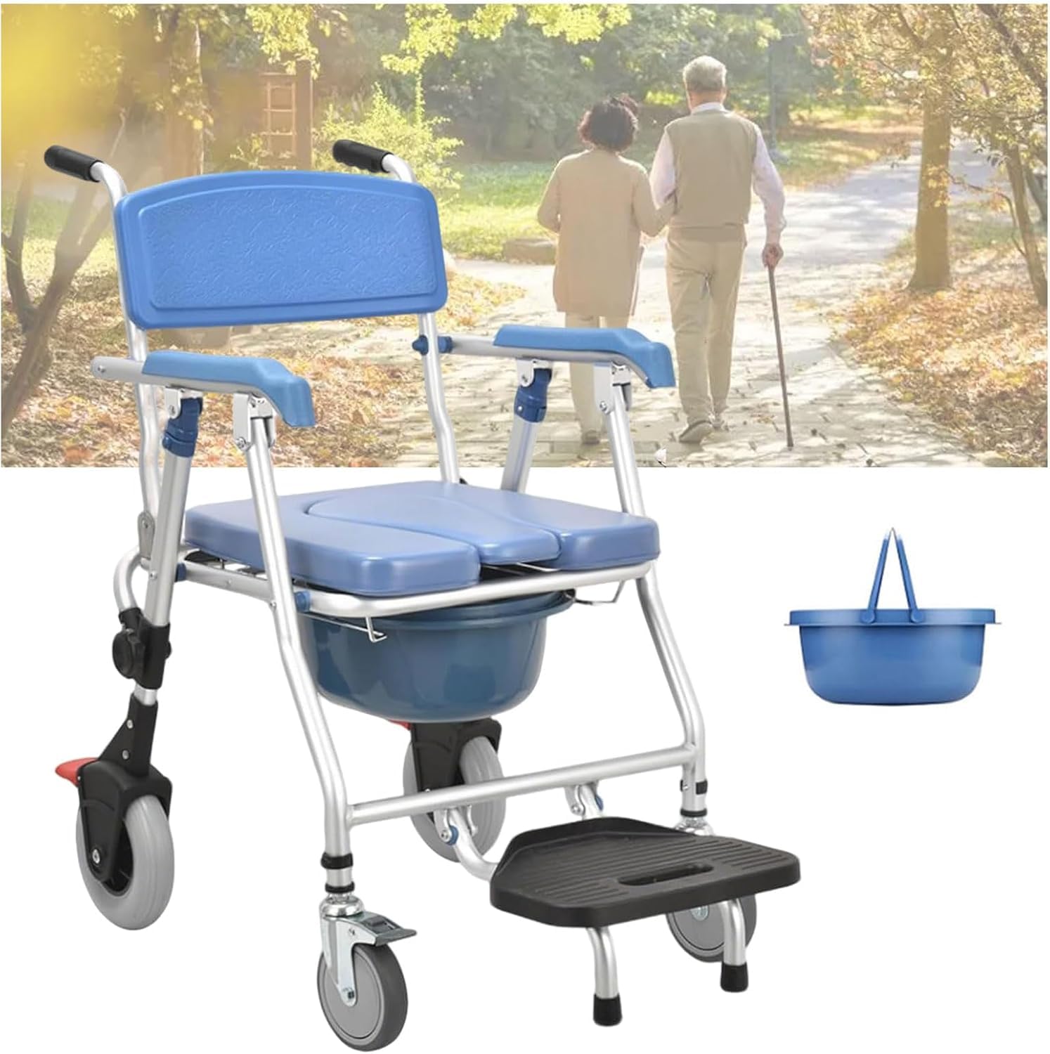 Silla Ducha WC con Ruedas Plegable, Silla Orinal para Personas Mayores, Silla Ducha Minusvalidos Plegable, Sillas de Baño para Ancianos, Carga Máxima 150 Kg