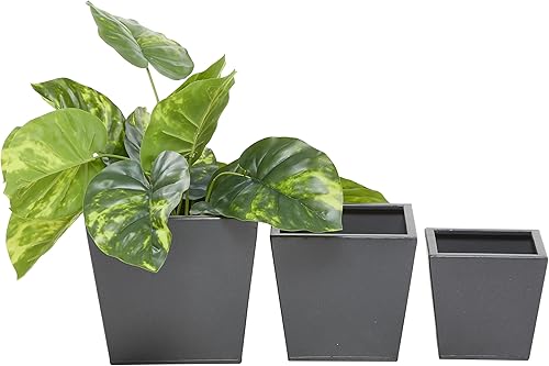 Miniatura 8 de CosmoLiving by Cosmopolitan - Macetero cuadrado de metal, juego de 3, 8, 6, 5 pulgadas de ancho, gris