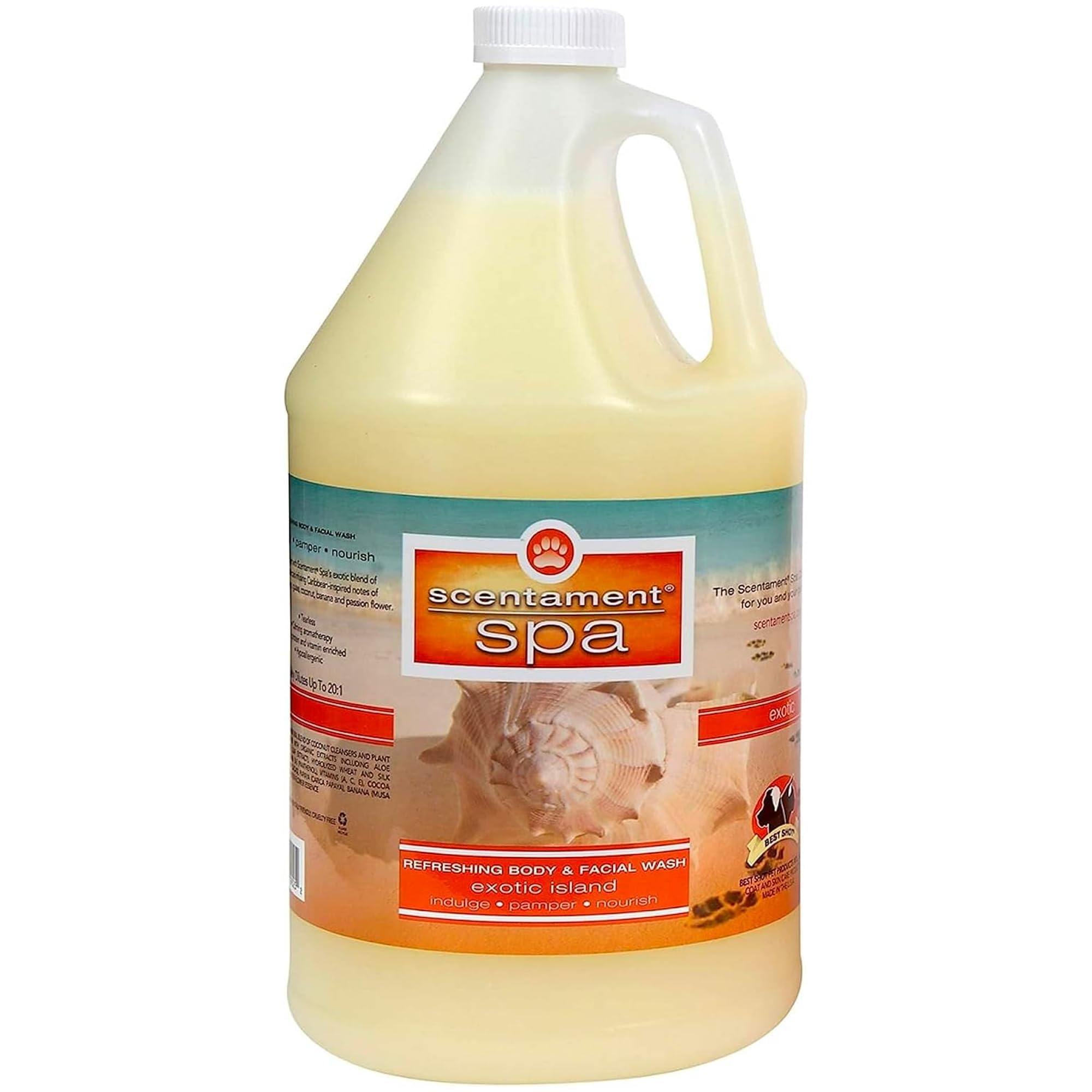 Best Shot Scentament Spa Seasonal Body and Facial Wash, Tearless Shampoo, Hypoallergenic Body Wash, Removes Tear Stains, Exotic Island, 1 Gallon