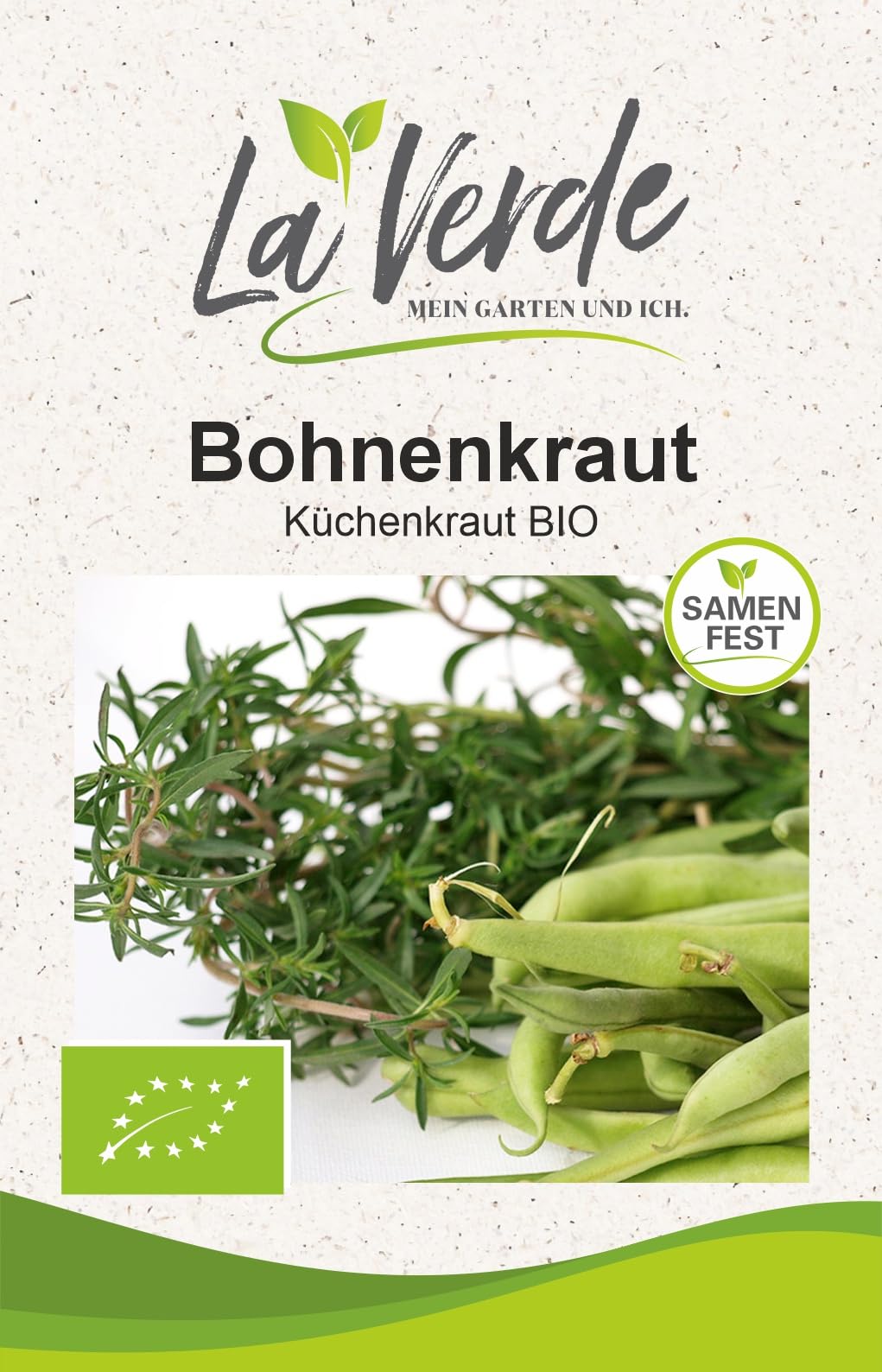 La Verde MEIN GARTEN UND ICH. Bohnenkraut BIO Samen für ca. 250 Pflanzen, aromatisches Küchenkraut für Bohnen & Eintöpfe, samenfestes Saatgut ohne Gentechnik