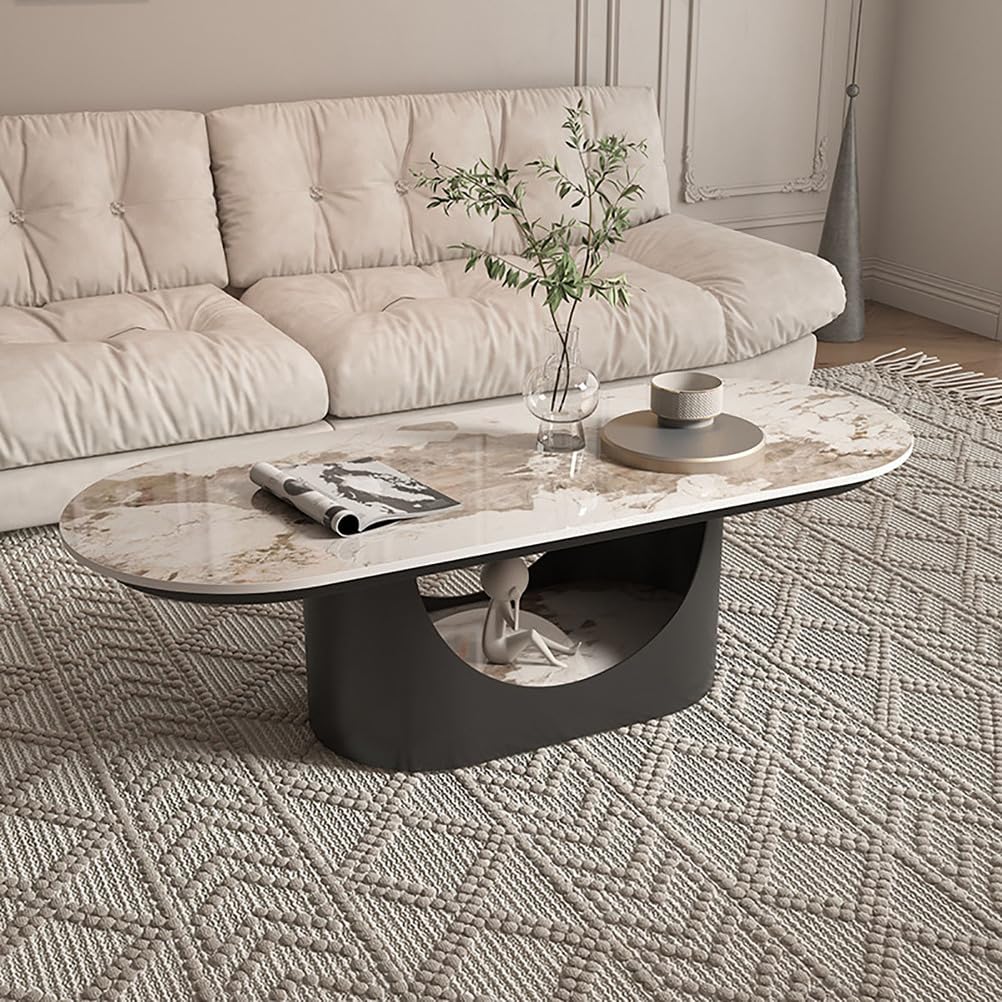 SXZenSpace Oval Coffee Table with Metal Base,39" Modern Marble Center for Living Room Storage Shelf Home Furniture,D,100x50x40cm(39x20x16inch)