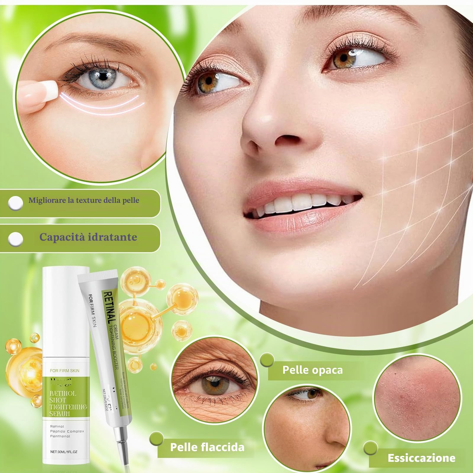 2 Pezzi Retinal Shot Tightening Booster + Crema Idratante Rassodante Per Il Viso, Retinol Shot Tightening Serums, Retinal Shot Rassodante, Riduce le Linee Sottili, Antirughe e Idrata | Retinol Shot Tightening Serums, Retinal Shot Rassodante, Riduce le Lin