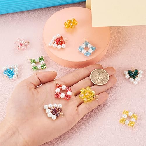 Vista 53 de Cheriswelry 48 dijes redondos de aleación de cristal de aleación de oro plateado de 0.295 in con diamantes de imitación, colgantes pequeños