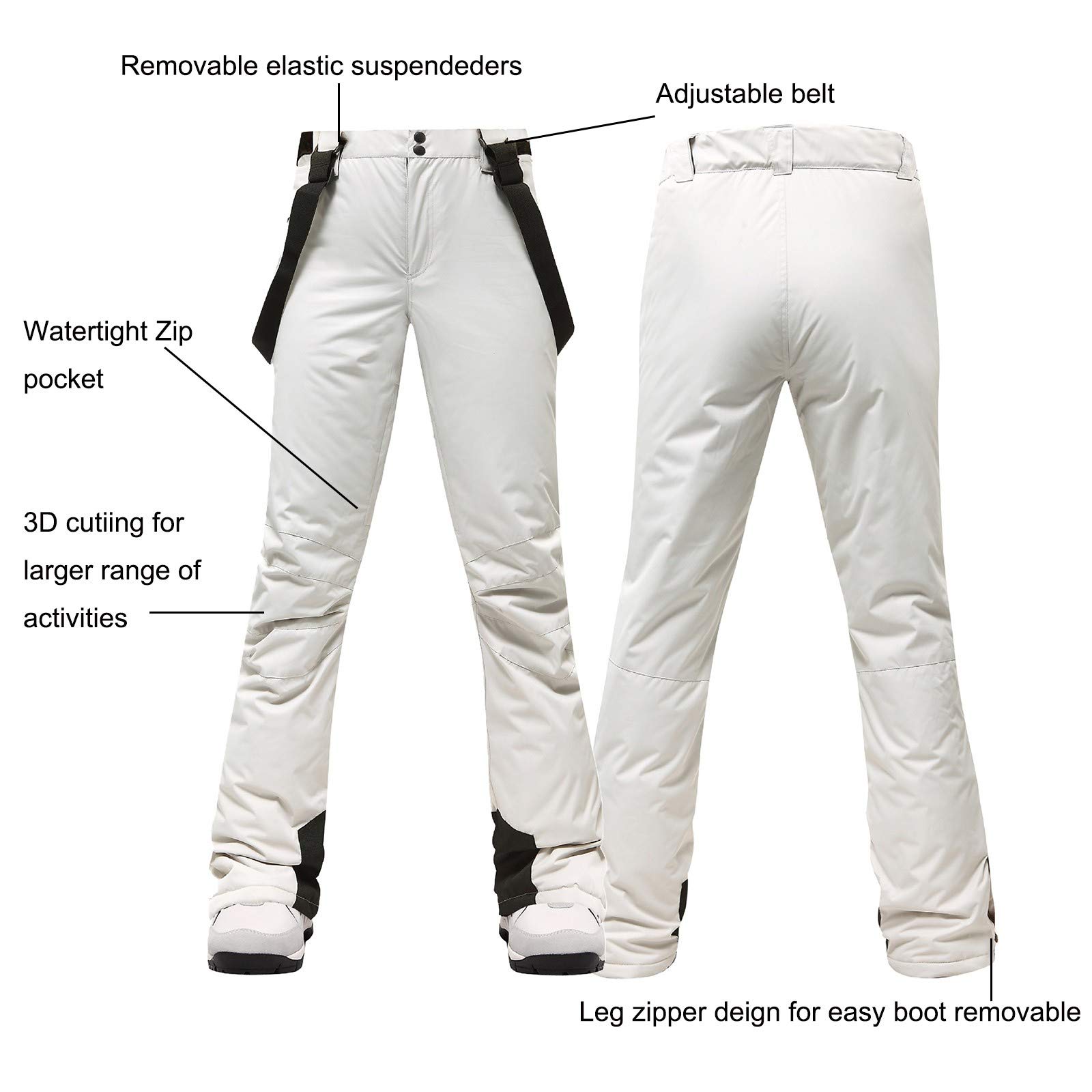 Generisch Pantalones de esquí para mujer, resistentes al agua, cálidos, extraíbles, con tirantes, pantalones de snowboard, pantalones deportivos de esquí, trekking, resistentes al viento, pantalones