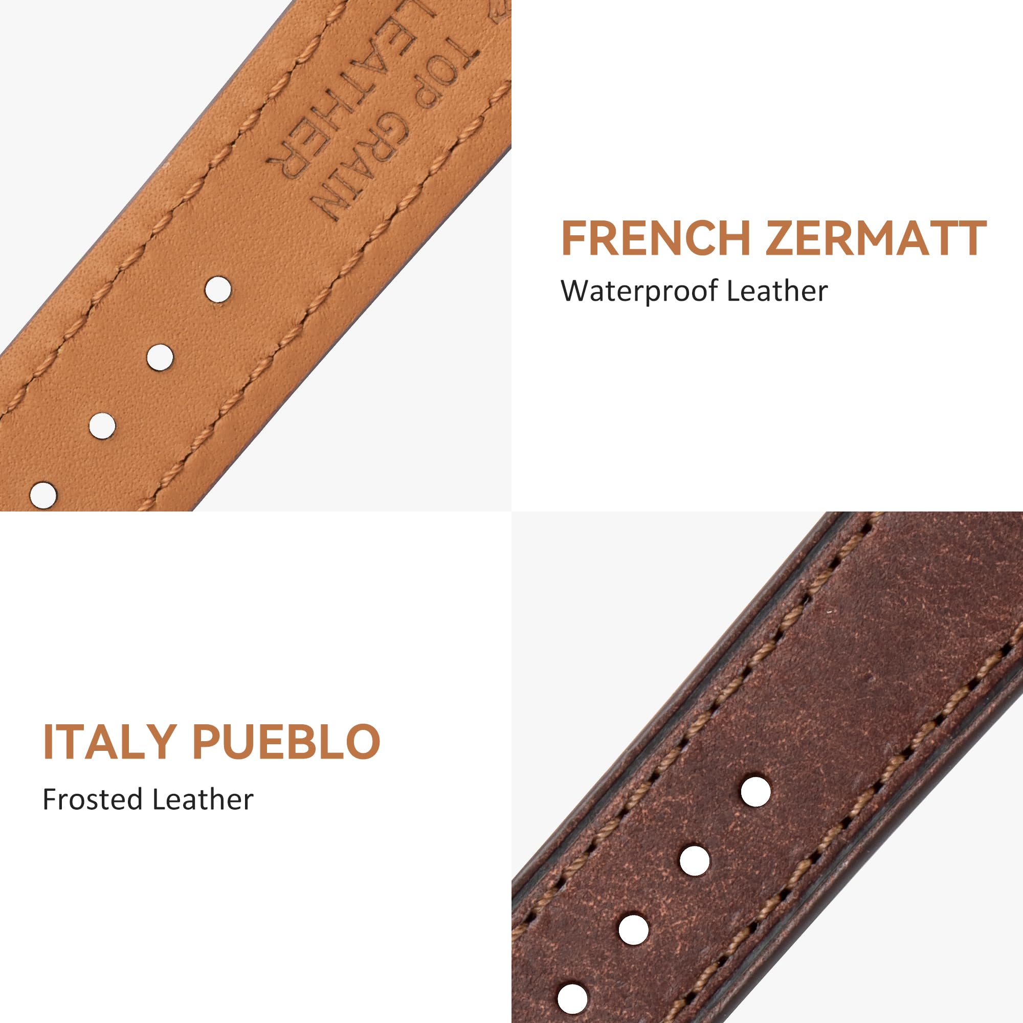 EACHE 22mm Leather Watch Bands Quick Release Mens Italy Pueblo Top Grain Vintage Leather Watch Straps Dark Brown with Black Buckle Coffee