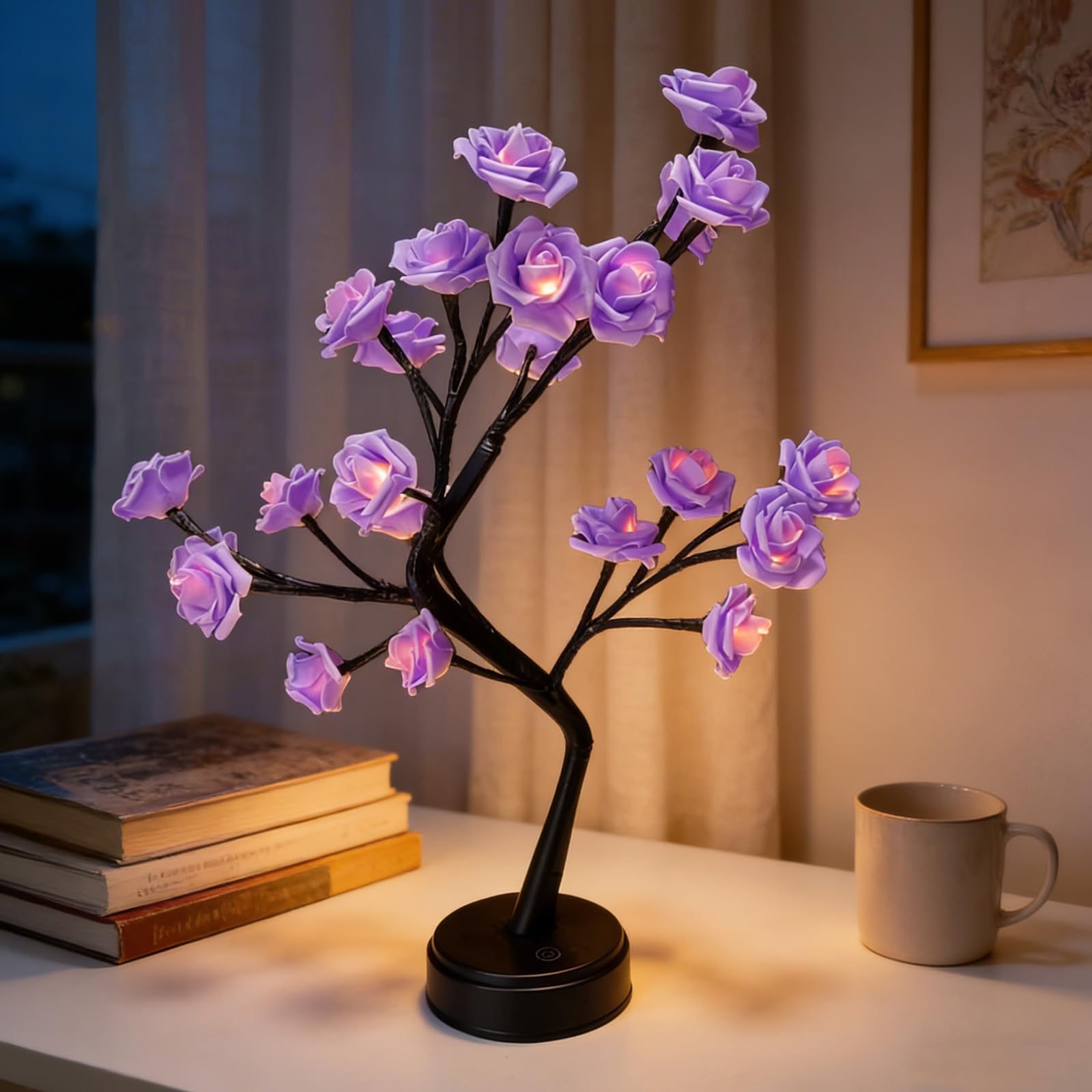 Richaa 24-LED Rose Flower Tree Lamp, LED Twinkle Rose Tree Table Lamp, Cute Fairy Light-Up Flower for Bedroom, Living Room, Parties, Weddings, Birthdays, and Christmas Decor