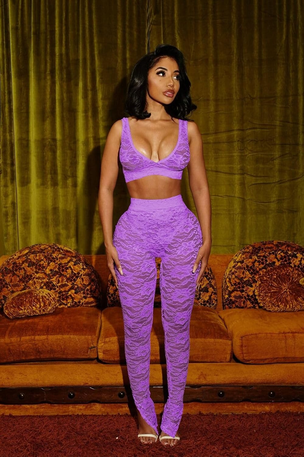 Sexy Two Piece Outfits for Women Club Night See Through Stretchy Lace Cute Birthday Outfits for Women Sexy 2025 - Image 2