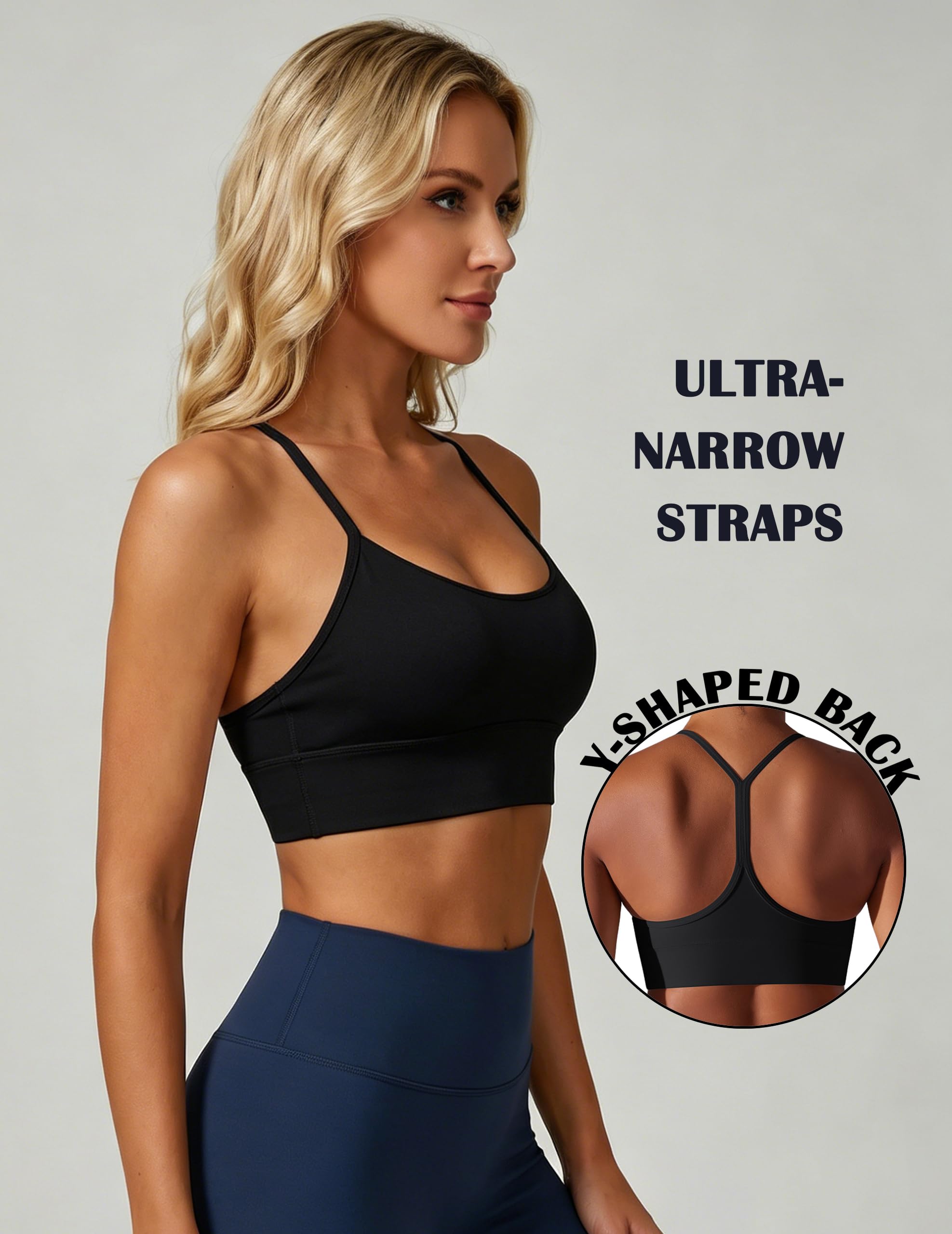 Sujetador Deportivo para Mujer Espalda en Y Transpirable Tirantes Finos Yoga Sujeción Media Copas Extraíbles sin Aros