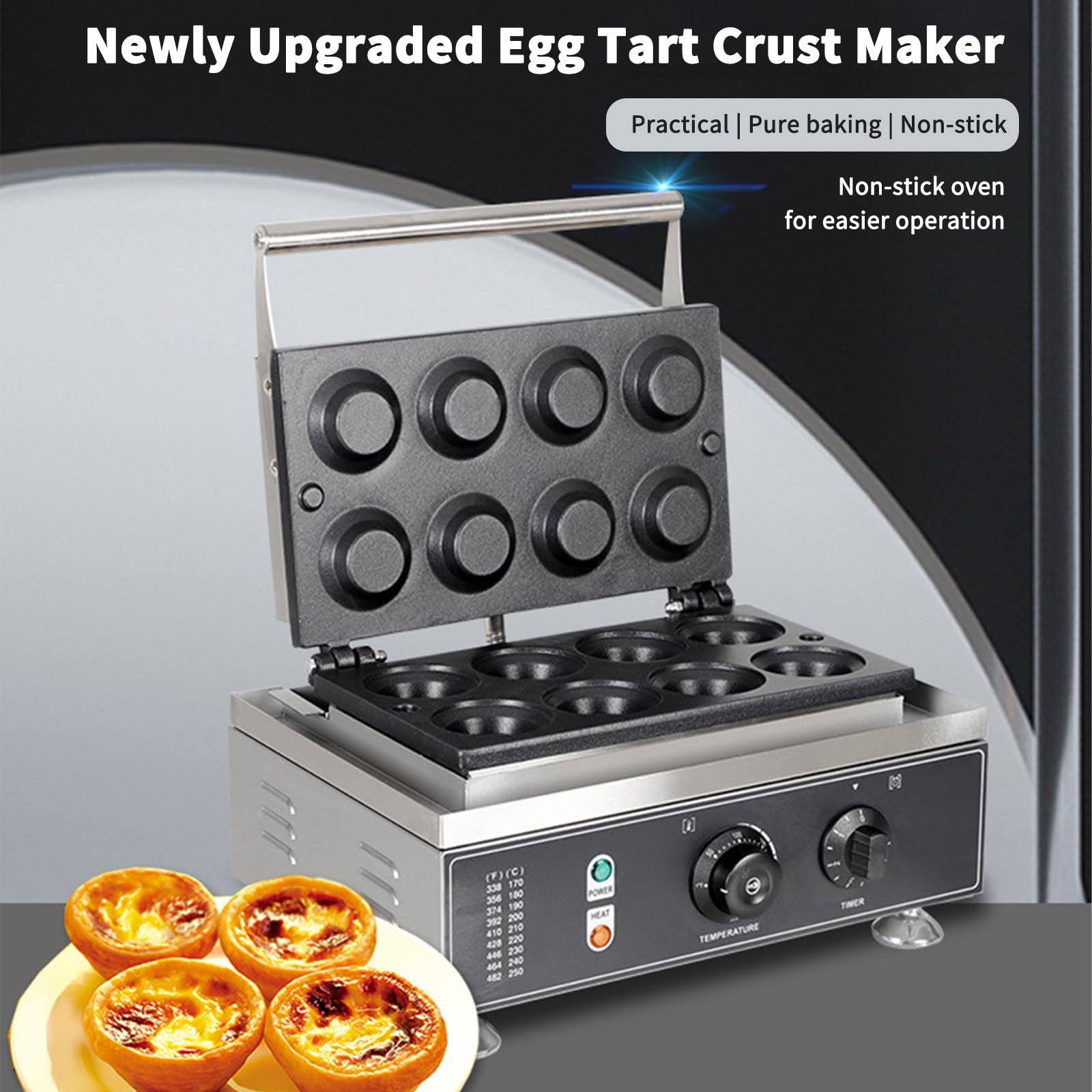 Mini Macchina per Gusci di Torta all'Uovo, Macchina per Cuocere Gusci di Torta all'Uovo, 8 Stampi Riscaldamento a Doppia Faccia 50-300℃, con Timer, per Pasticcerie