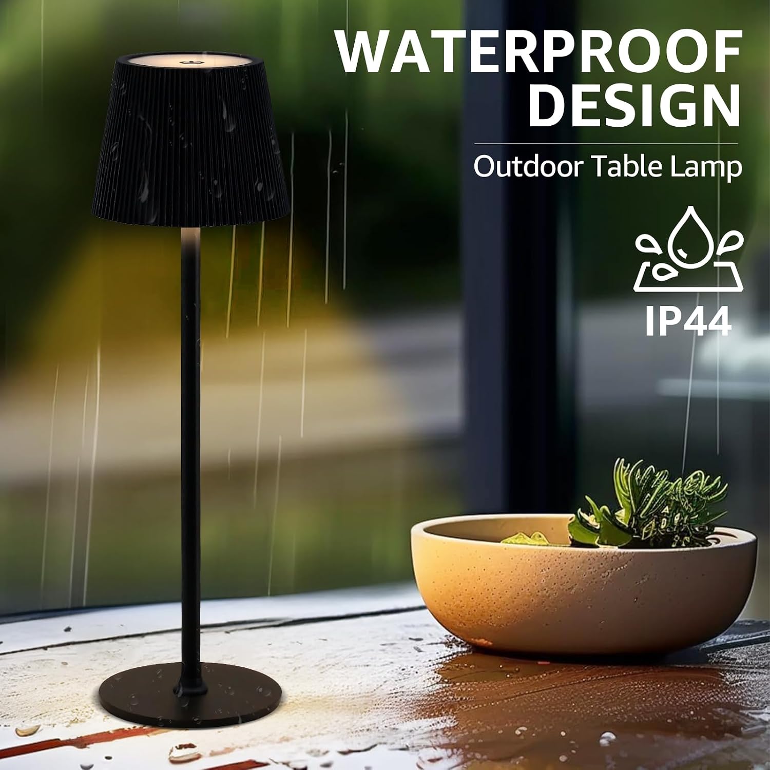 uuffoo Cordless Table Lamps Rechargeable Set of 2, Outdoor Table Lamp with 3 Color Stepless Dimming, Battery Operated Desk Night Light for Patio, Restaurant, Bedroom