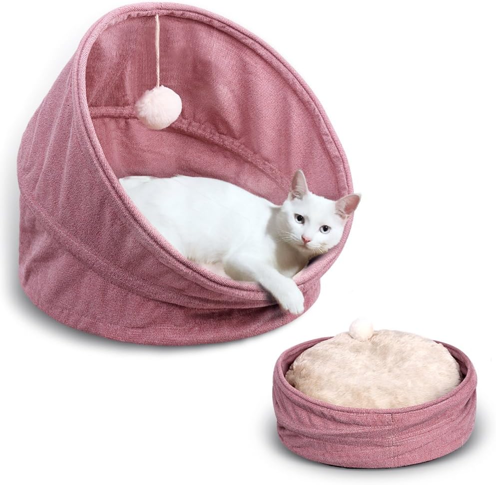 Pet Bed for Cats or Small Dogs Multifunction Cat Bed Collapsible Waterproof Bottom Machine Washable All Season Use 17.7" x 17.7" x 17.7"(Blue/Pink)