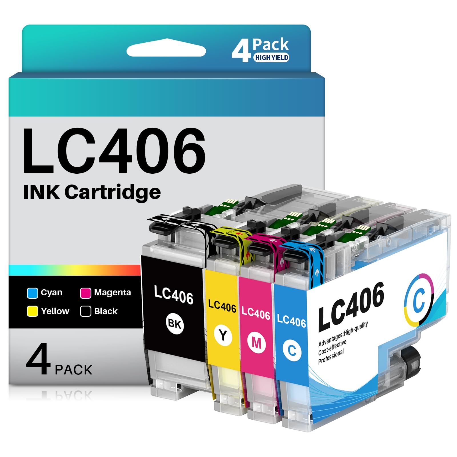 LC406 Ink Cartridges Compatible Replacement for Brother LC406 LC406XL LC 406 Ink Work with MFC-J4335DW MFC-J5855DW MFC-J6555DW MFC-J4535DW MFC-J6955DW Printer (Black Cyan Magenta Yellow)