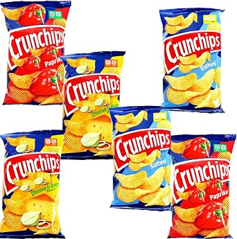 Crunchips Potato Chips Variety Pack   Salted, Paprika & Cheese & Onion Flavours, 75g Each, Crispy Snack Crisps for Sharing & Snacking 12 x Pack, Random Mixed