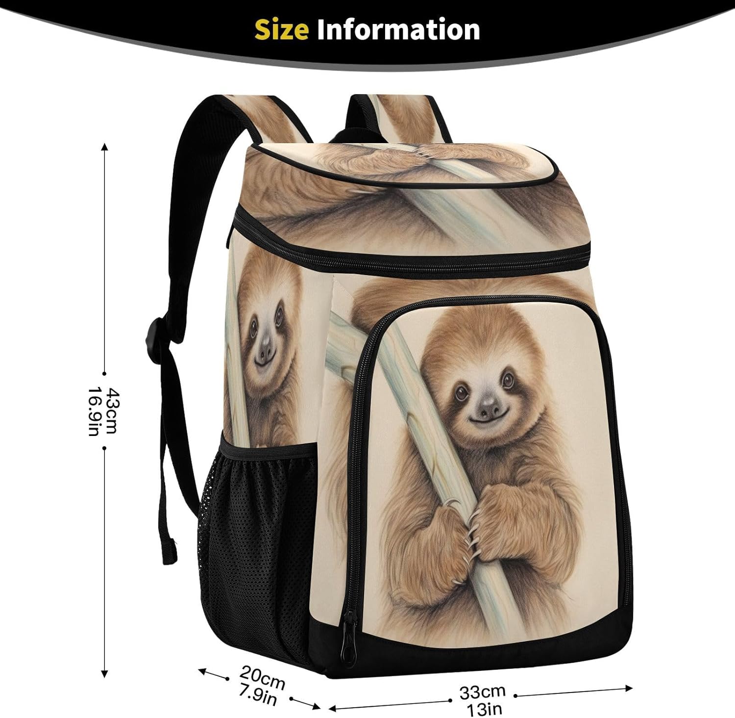 Sloth on Branch (2) Cooler Backpack 36 Cans Leakproof Waterproof Backpack Cooler Bag Beach Accessories for Women and Men Travel Camping Fishing Backpack