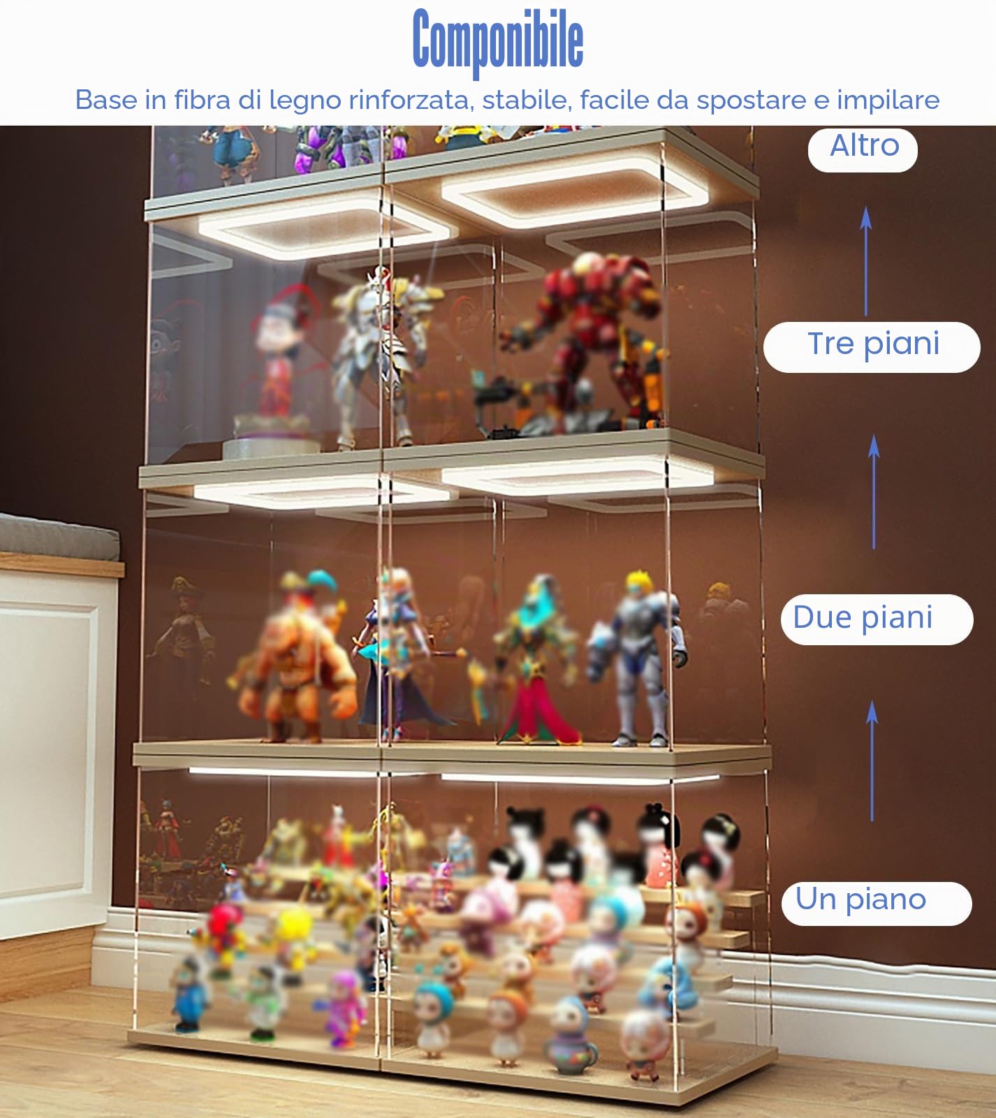 Teca Plexiglass Contenitori per Esposizione di Modelli con Illuminazione, Contenitori Da Scrivania in Plastica Lunghi 10, 15, 20, 25, 30, 35, 40, 50 cm, Vetrine(30x20xH20cm/12x8x8in)