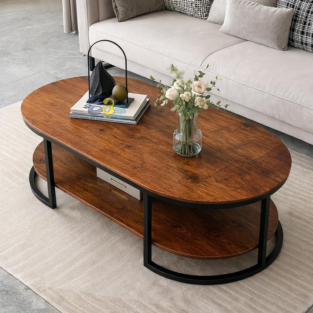 Brown Art SHOPPEE Coffee Table,Center Table Sofa Side Table Design Coffe Table Round Table,Modern Coffee Table Living Room Side Table for Living Room (Black & Brown)