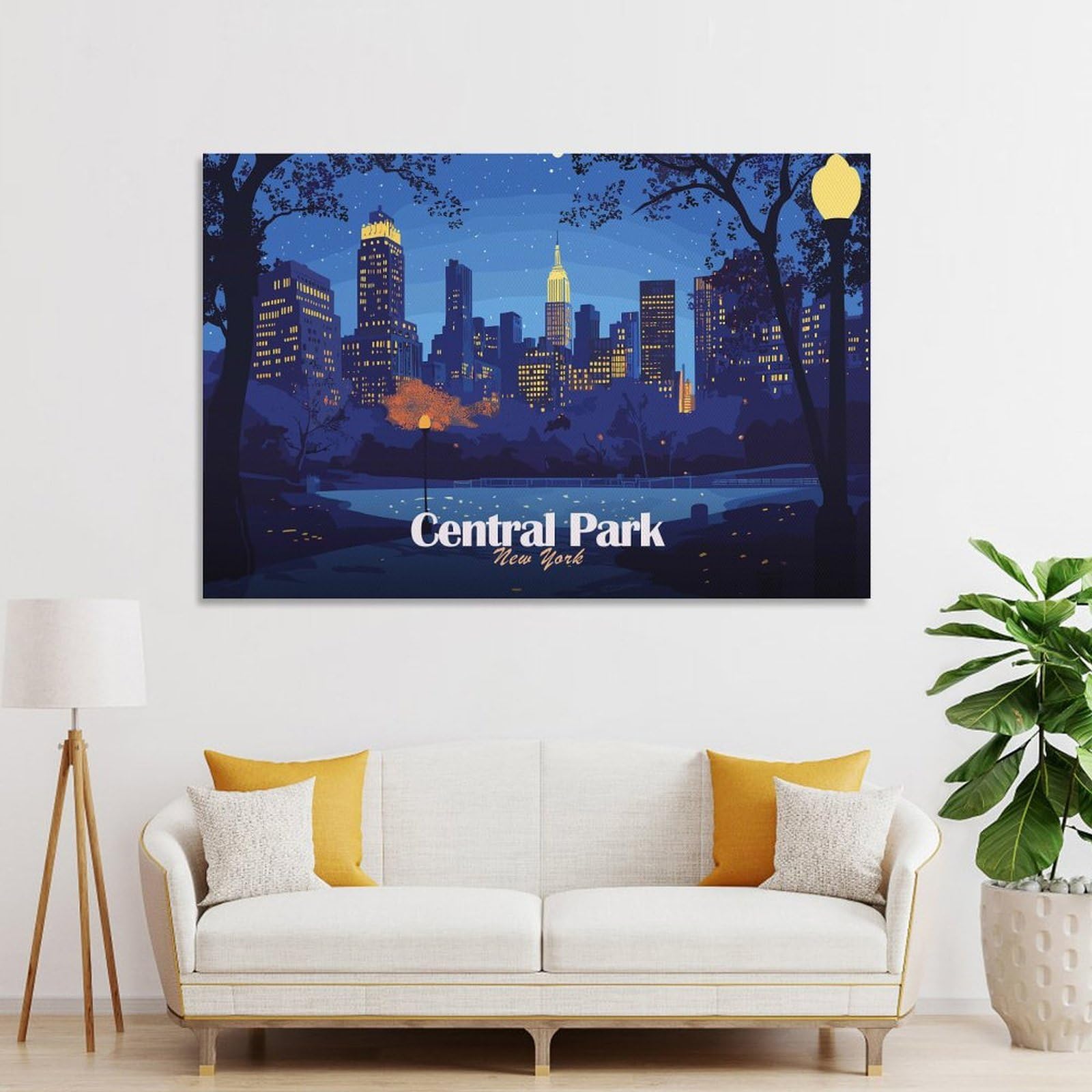 Junmoney Central Park at Night, New York Canvas Wall Decor, 24x36inch(60x90cm), for Gallery Wall Decor And Room Displays, Wall Decor Suited to Curated Displays