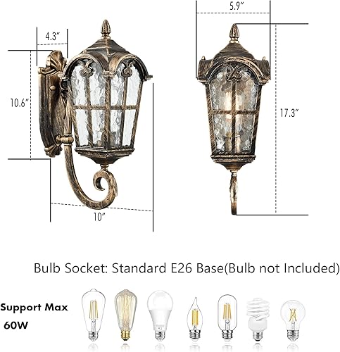 Miniatura 6 de YUBOLE Luces de pared al aire libre para la casa, lámpara exterior para porche delantero, patio, garaje, entrada con vidrio texturizado martillado,