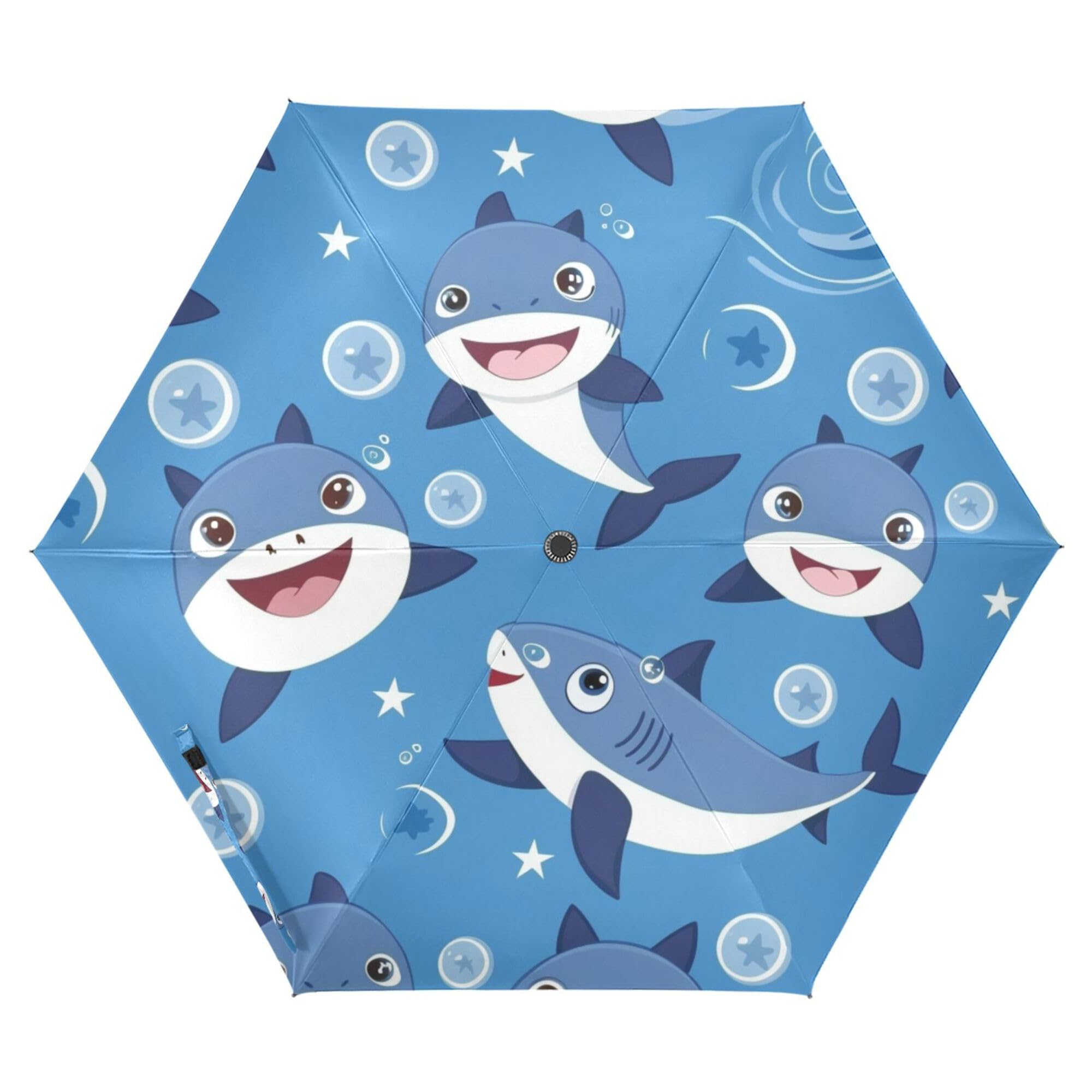 JUNZAN Cartoon Cute Sharks Stars Golf Umbrella 39 Inch Portable Automatic Open Close Mini Umbrella for Women Outdoor Defence Accessories