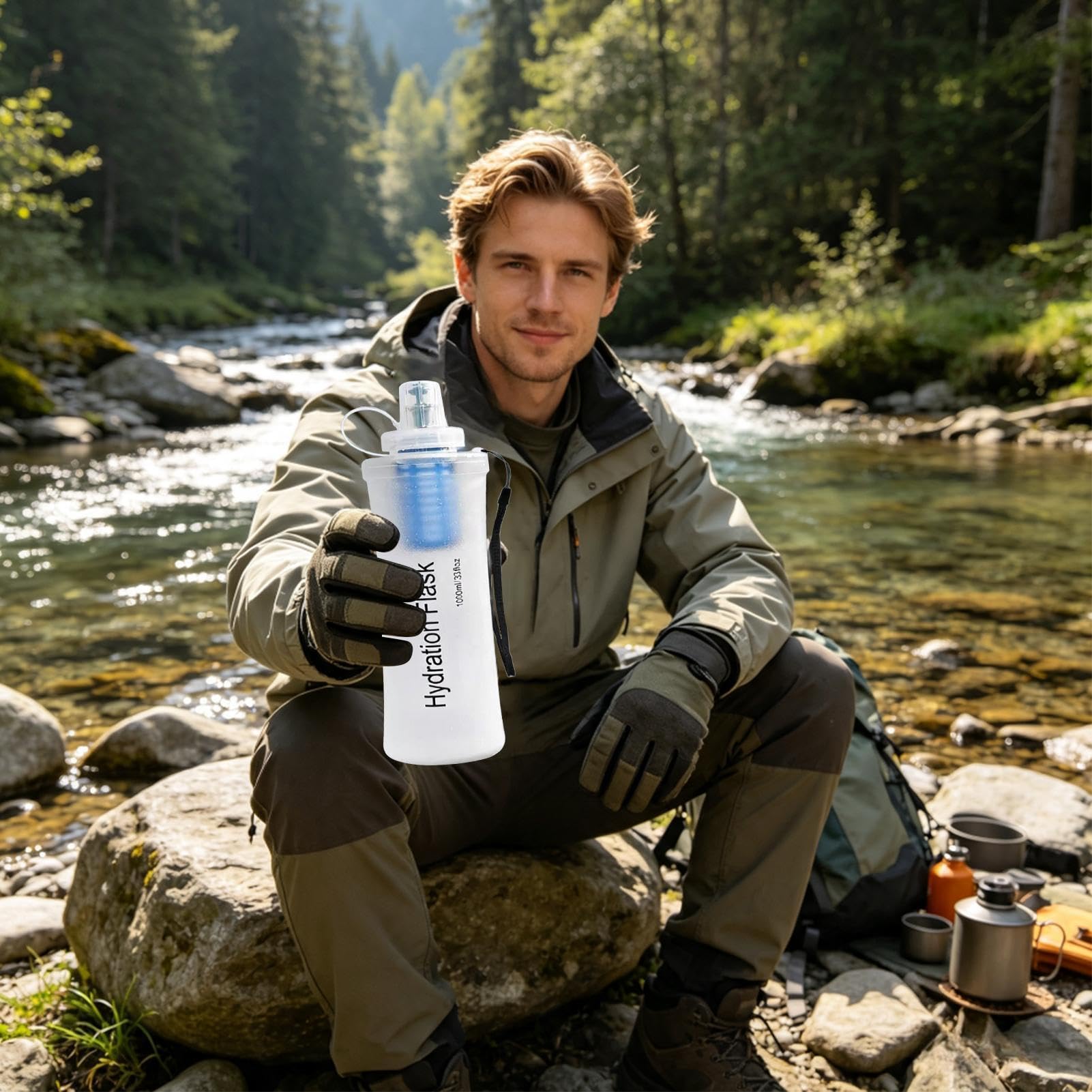 Trinkflasche mit Filter für die Reise 1 Liter faltbare Outdoor-Trinkflasche